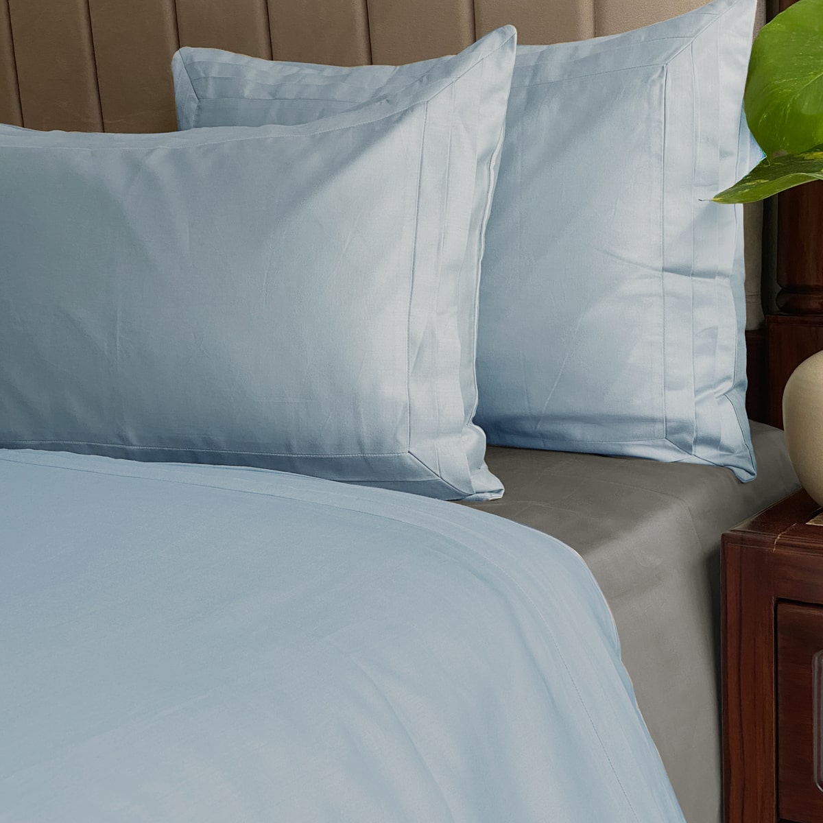 Smoke Blue Tri Pleat Duvet Cover Set