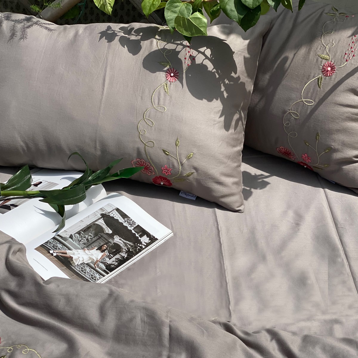 Wild Florals Olive Grey Duvet Cover Set