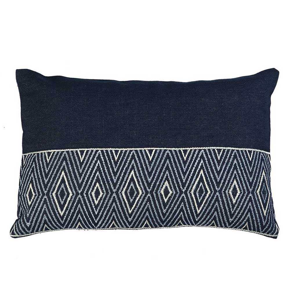 Carolina Cushion Cover with Hand Embroidered Indigo Pillow Cushion Case 12" X 18"…