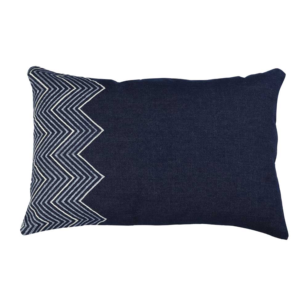 Oregon Denim Print Cushion Cover Denim Indigo Blue Embroidered Pillow Case 12" X 18"…