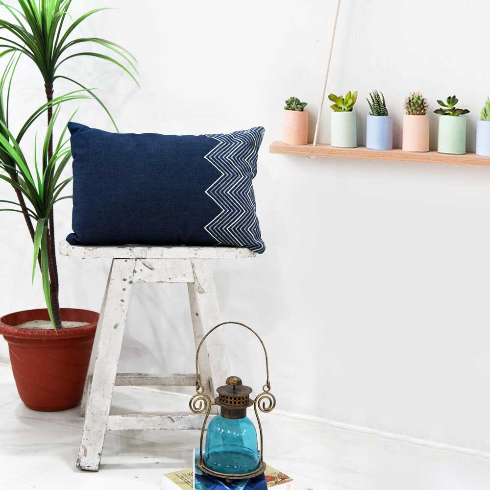 Oregon Denim Print Cushion Cover Denim Indigo Blue Embroidered Pillow Case 12" X 18"…