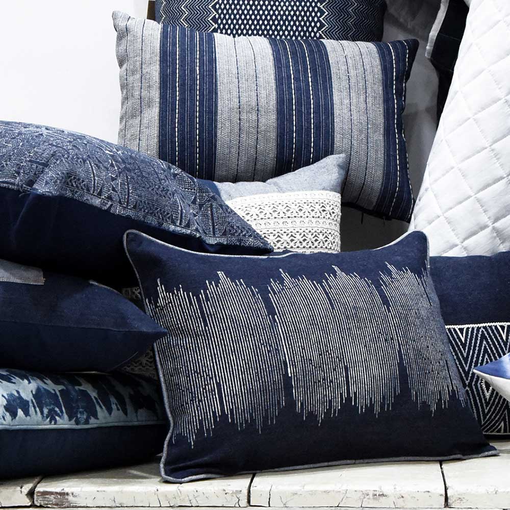 White and Blue Denim Cushion Cover Geometric Denim Printed Cushion Case 12" X 18"…