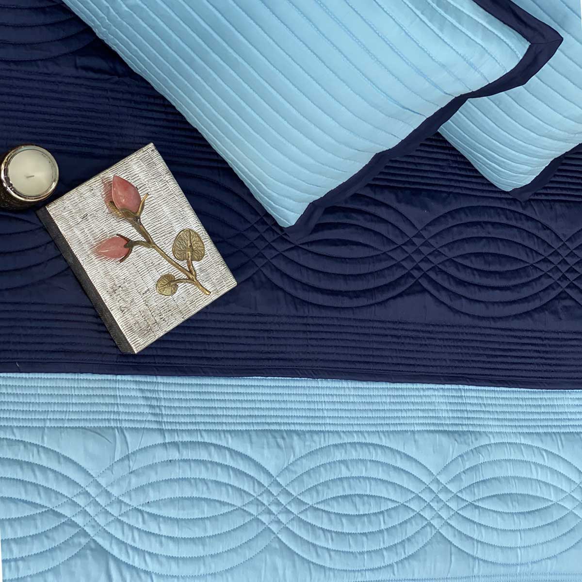 Florence Sky Blue & Navy Reversible Bedspread