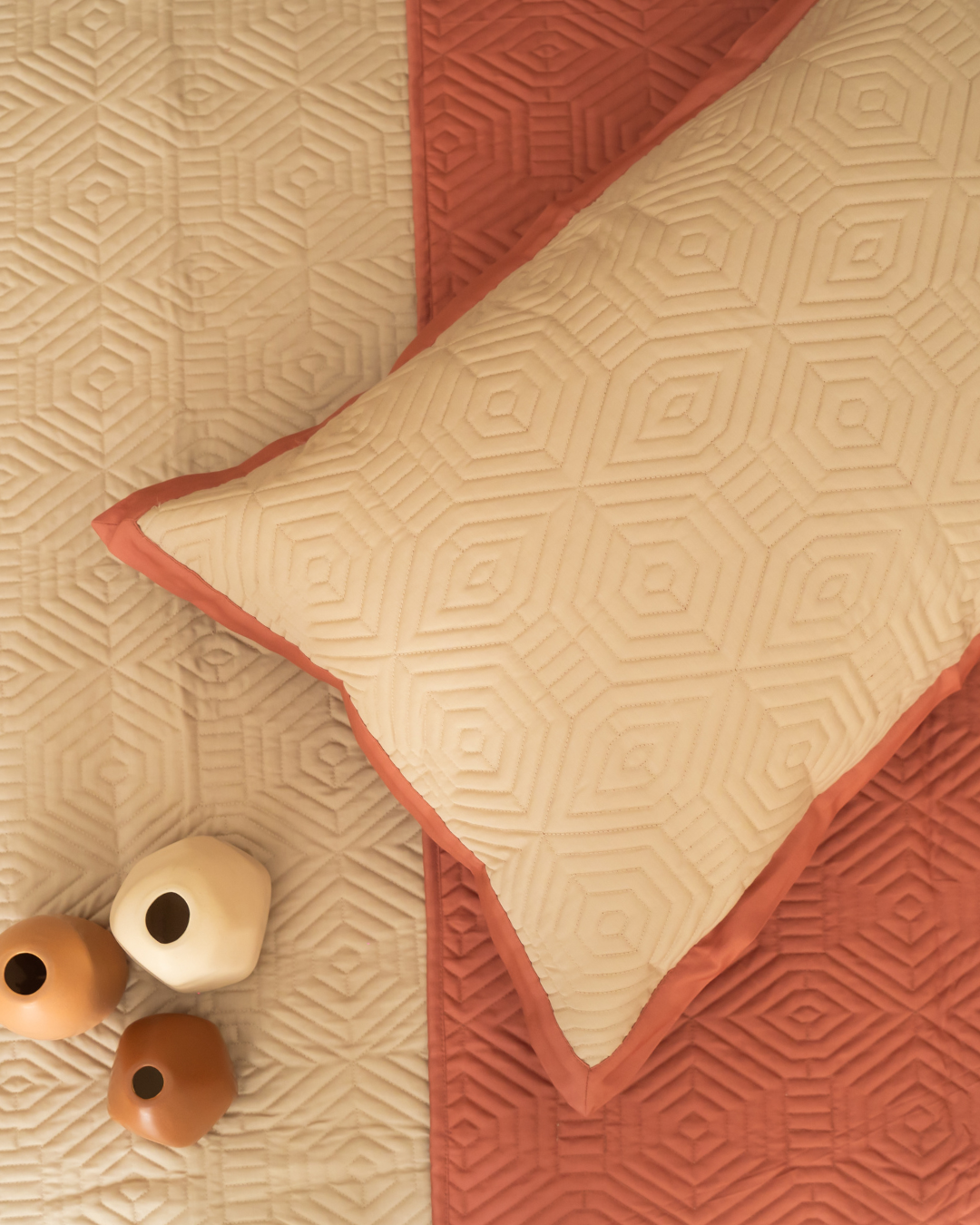 Quilted Sand and Terracotta Macao Reversible Bedspread