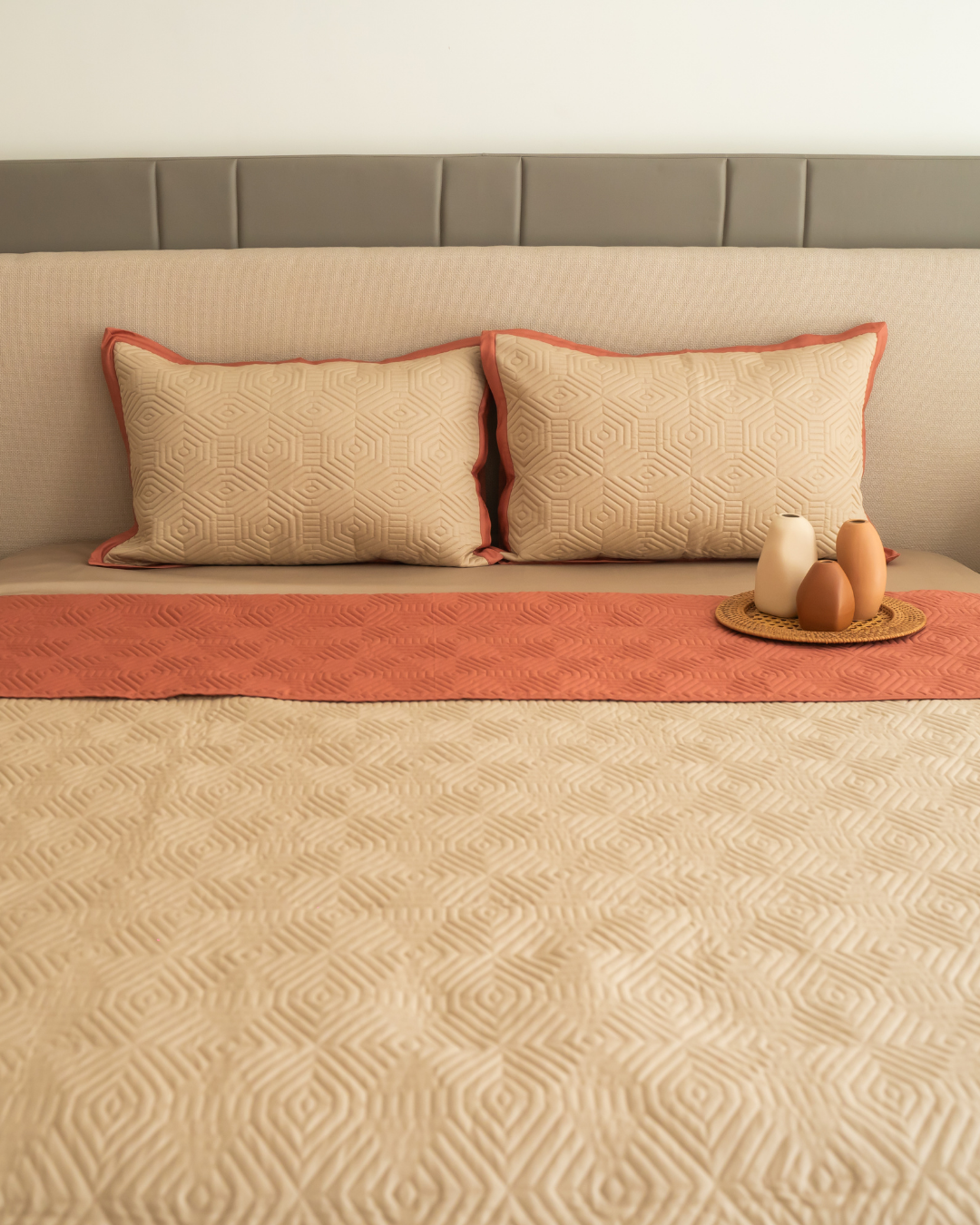 Quilted Sand and Terracotta Macao Reversible Bedspread