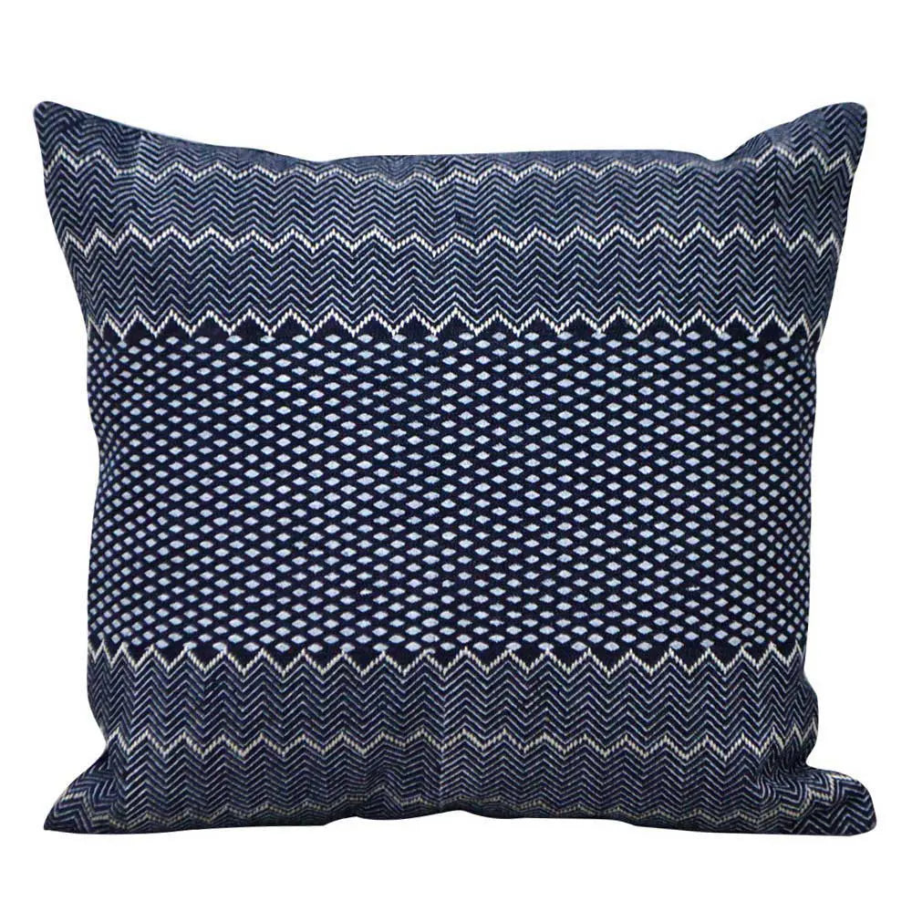 Nebraska Hand Block Printed Denim Decorative Cushion Case Indigo Pillow Cushion Cover 16" X 16"…