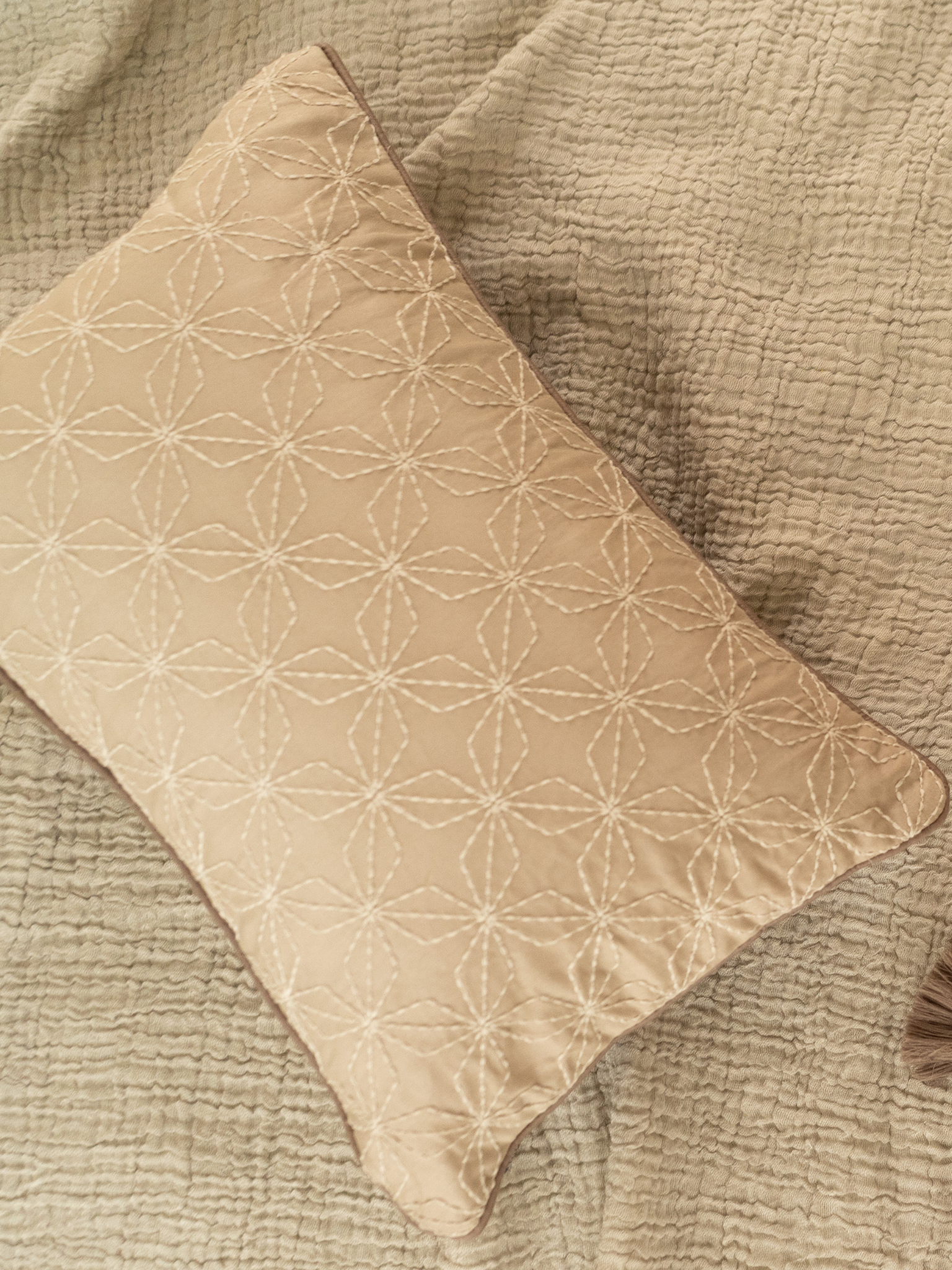 Geovibe Beige Cotton Embroidered Cushion Cover 12" X 18"