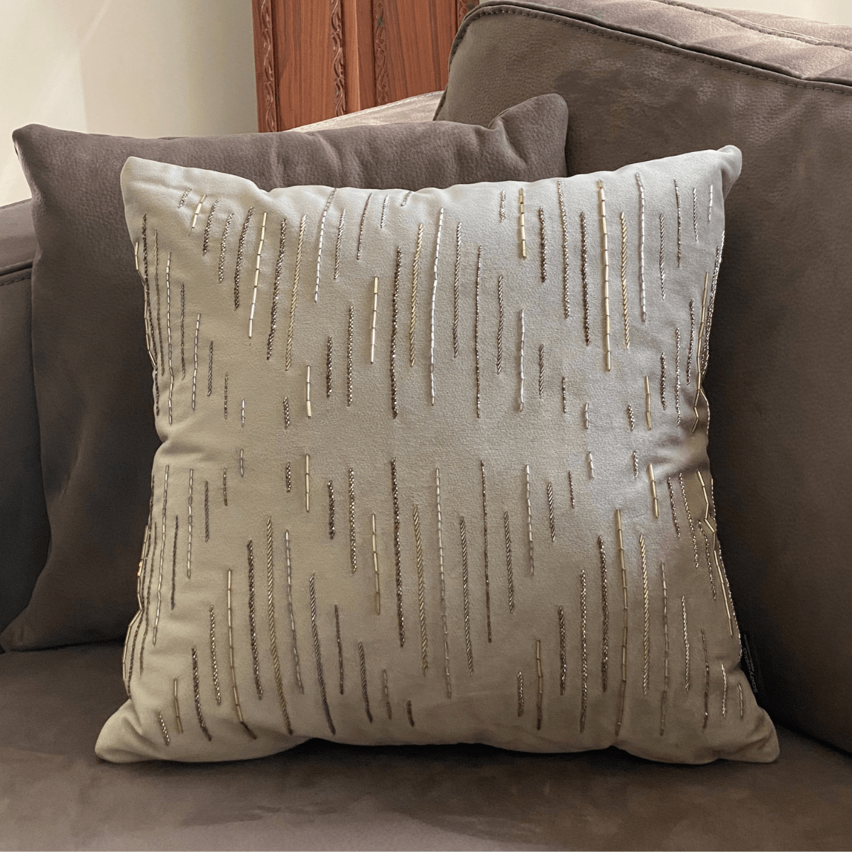 Decorative Delineate Champagne Gold Velvet Cushion Cover 16x16