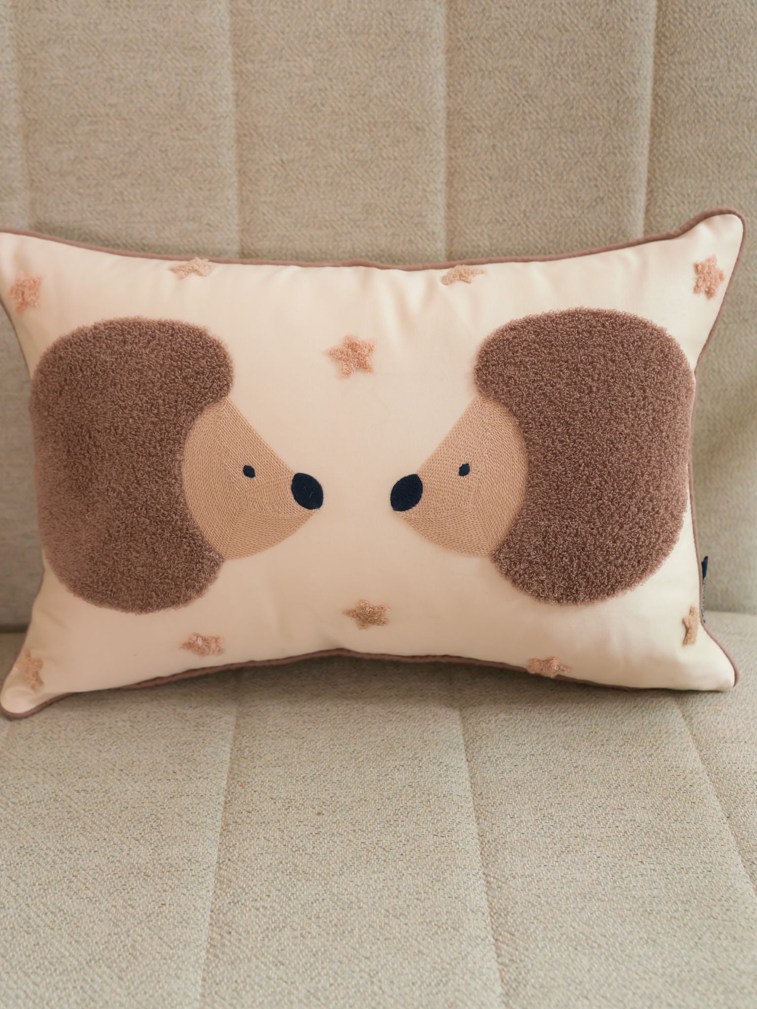 Wiggy & Waggy Cotton Embroidered Oats Beige Cushion Cover Kids Design 12" X 18"