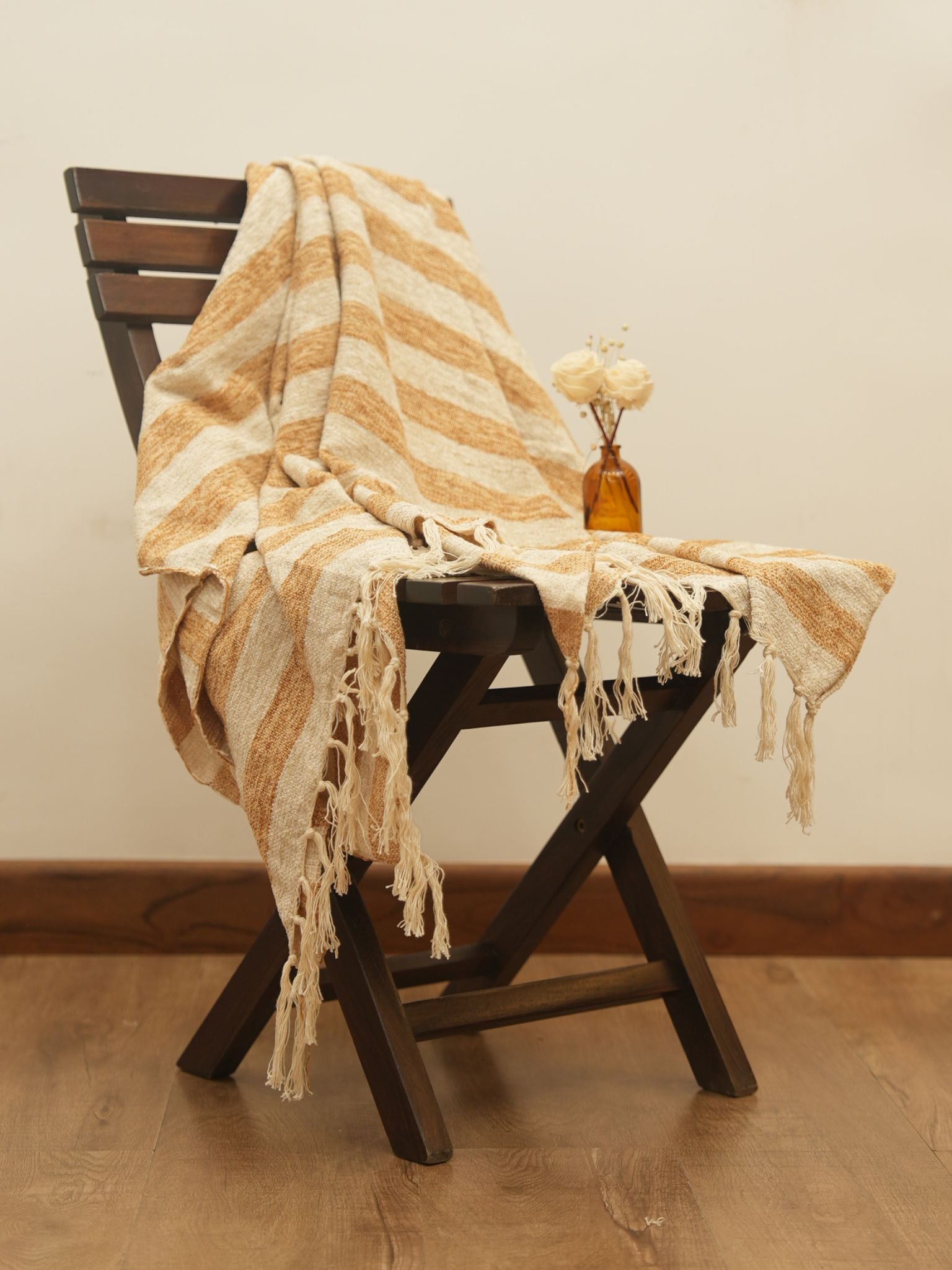 Ivory and Yellow Woven Throw with Tassels