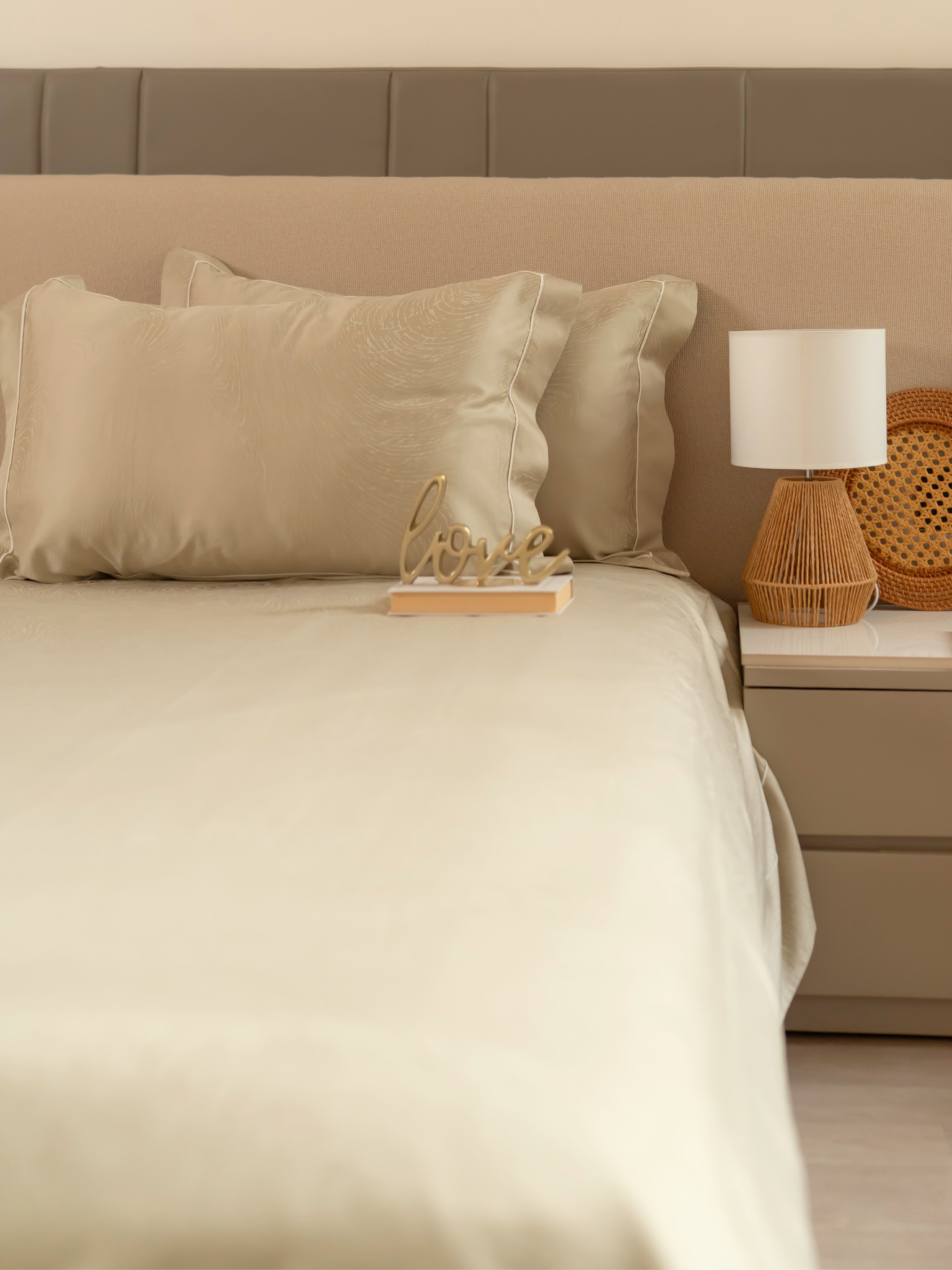 Golden Sand Premium Tencel Jacquard Bedsheet Set with Lace