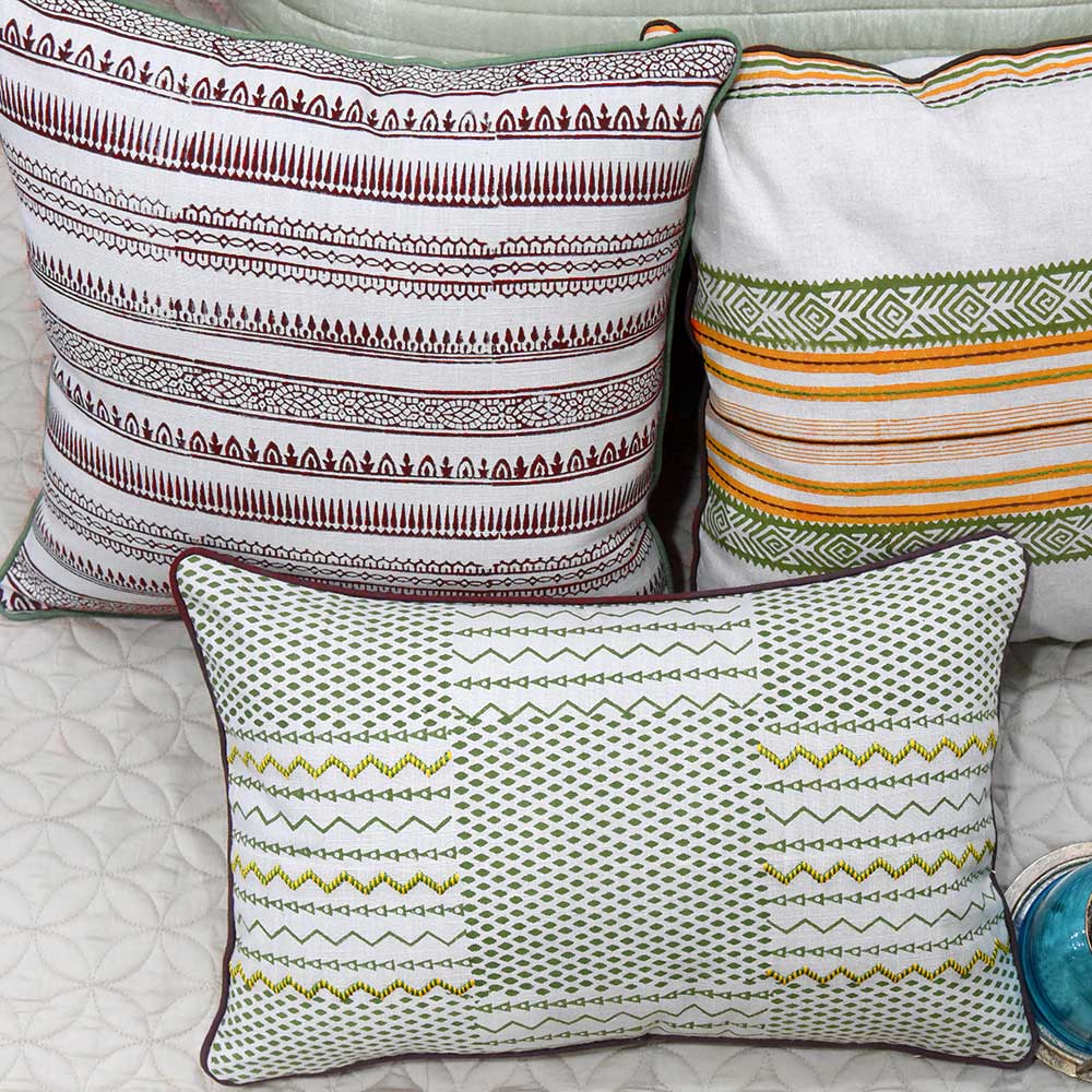 Hand Block Print Cotton Cushion Cover For Home & Garden Ivory Color (16" X 16")…