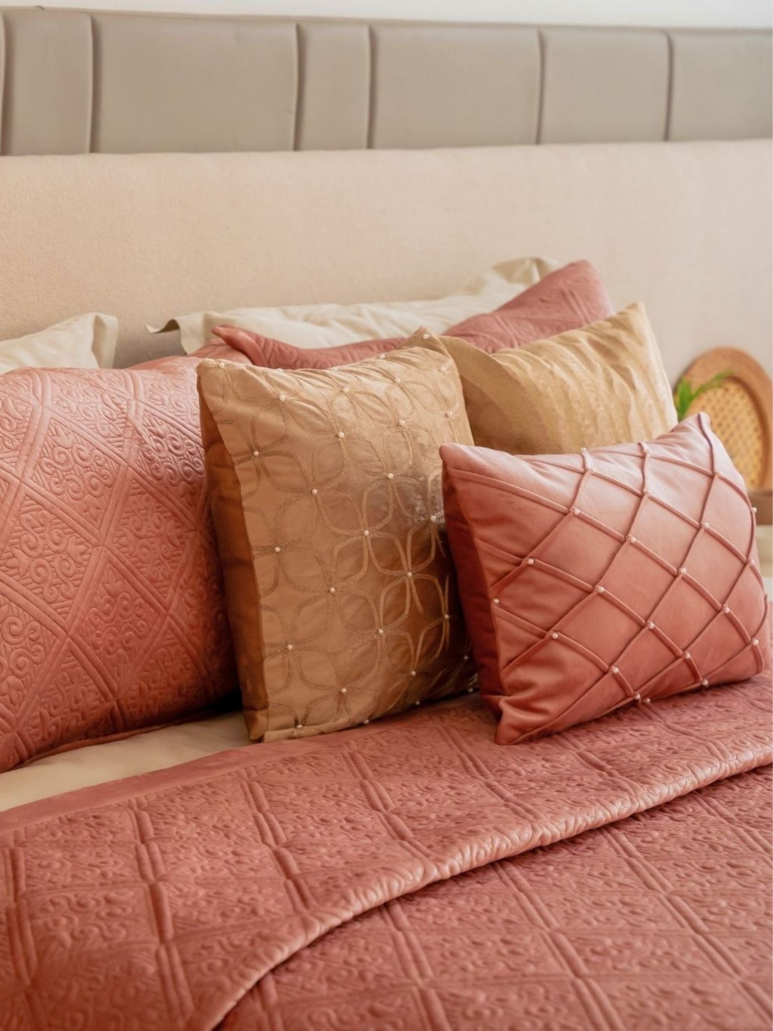 Fiona Blush Velvet Bedspread Set