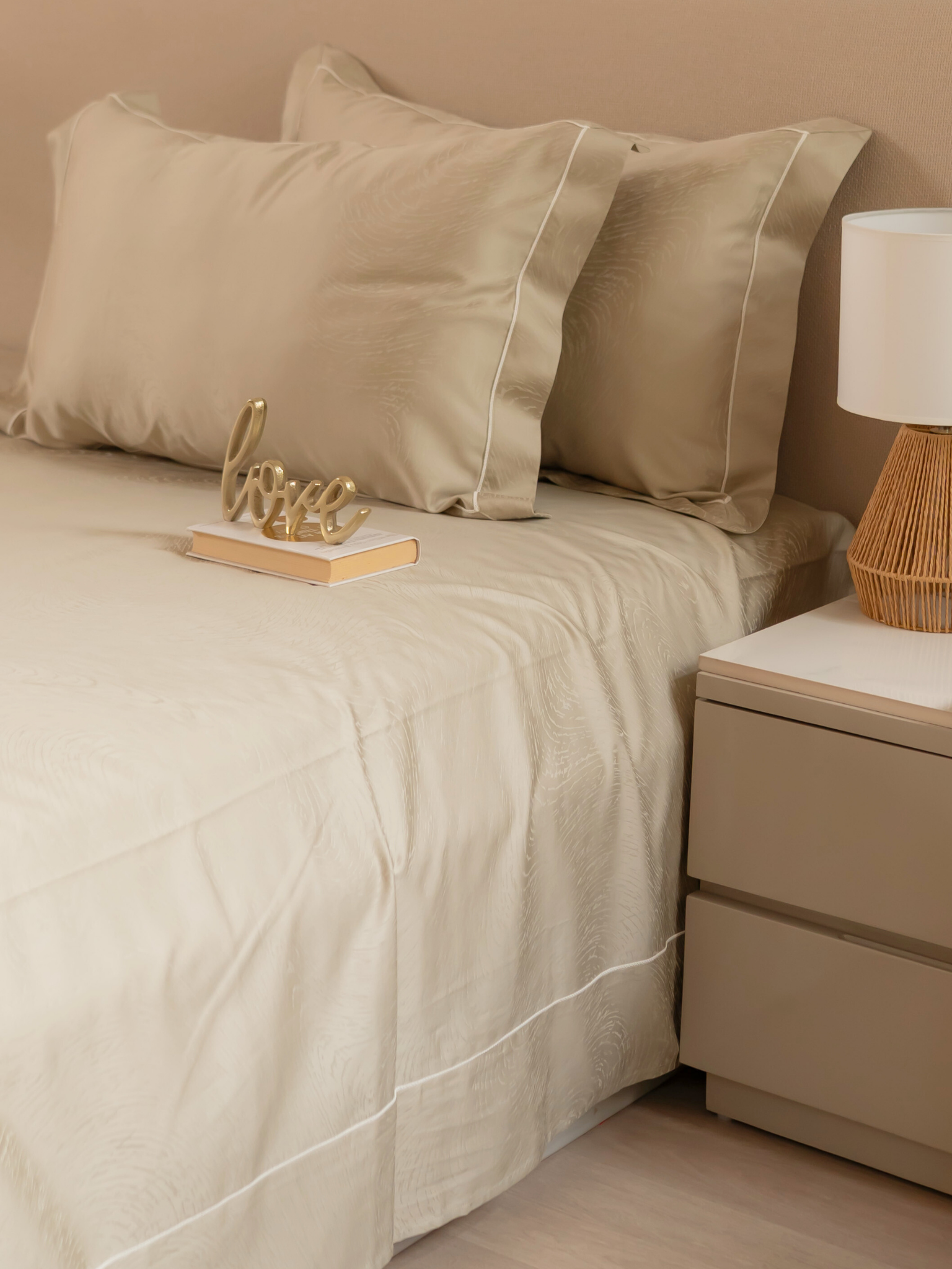 Golden Sand Premium Tencel Jacquard Bedsheet Set with Lace