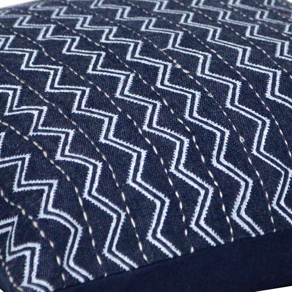 Designer Kantha Embroidered Denim Cushion Cover Denim Indigo Blue Printed Pillow Cushion Case 16" X 16"