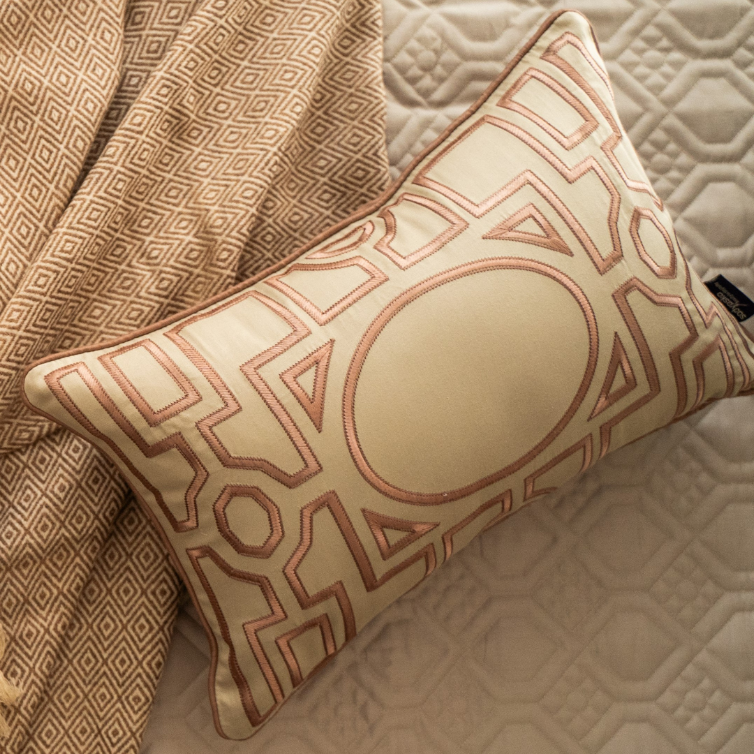 Asmara Beige Cotton Embroidered Cushion Cover (Size : 12"X18")