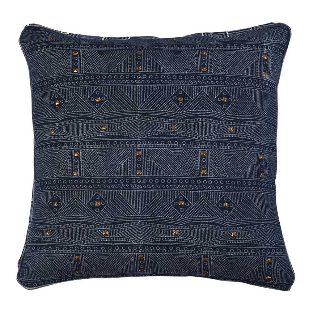 Comfort Michigan Denim Printed Cushion Cover Hand Block Embroidered Indigo Pillow Cushion Case 16" X 16"…