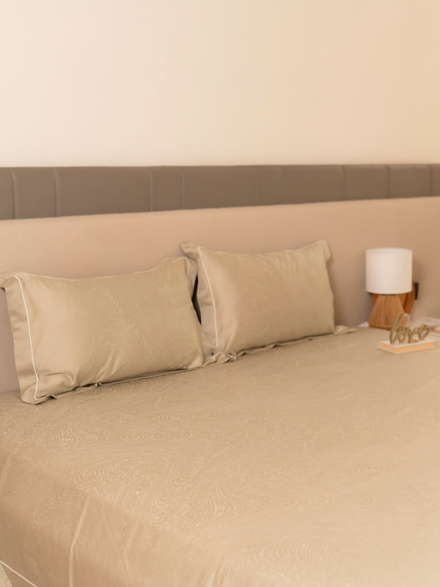 Golden Sand Premium Tencel Jacquard Bedsheet Set with Lace