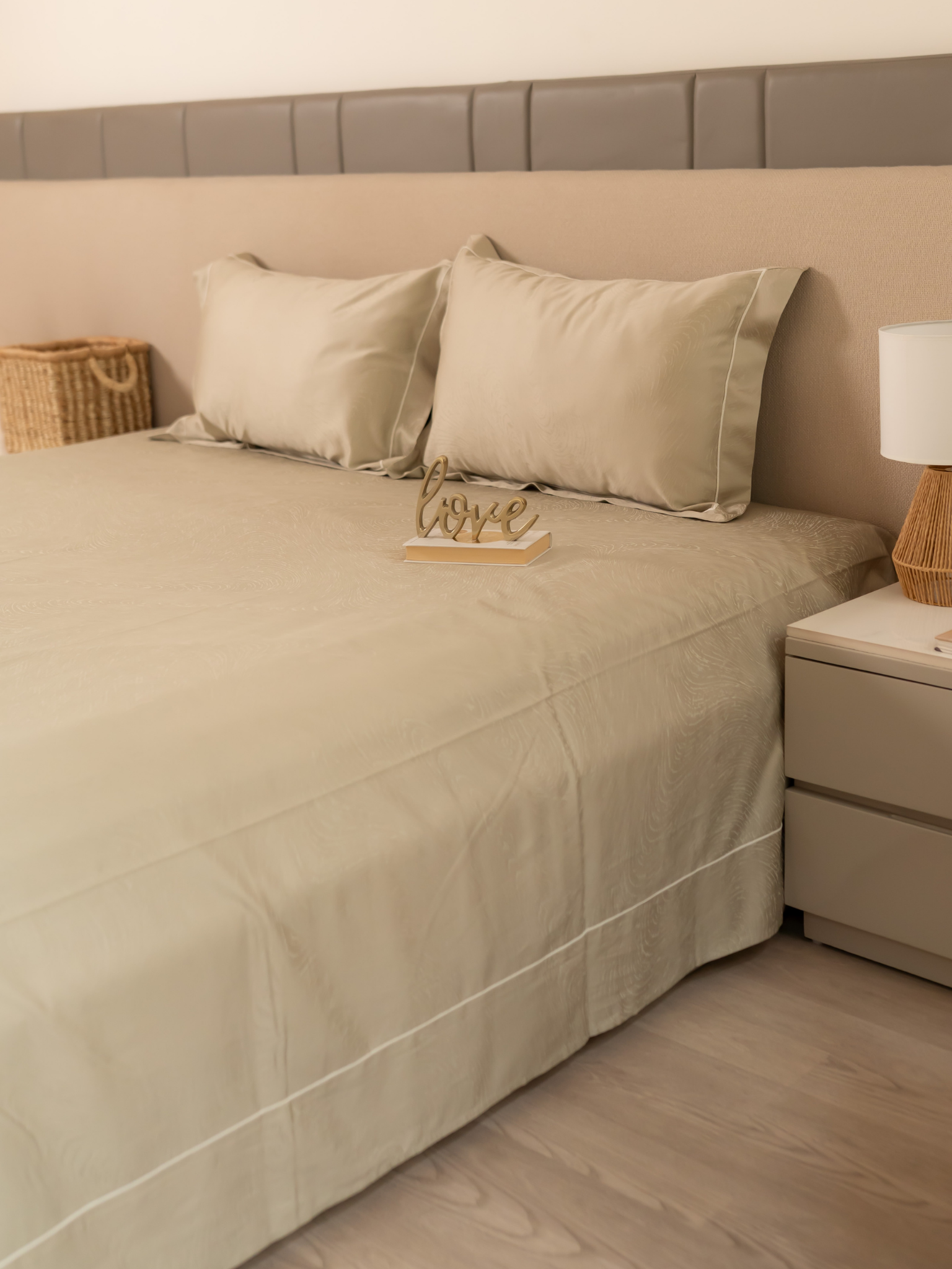 Golden Sand Premium Tencel Jacquard Bedsheet Set with Lace