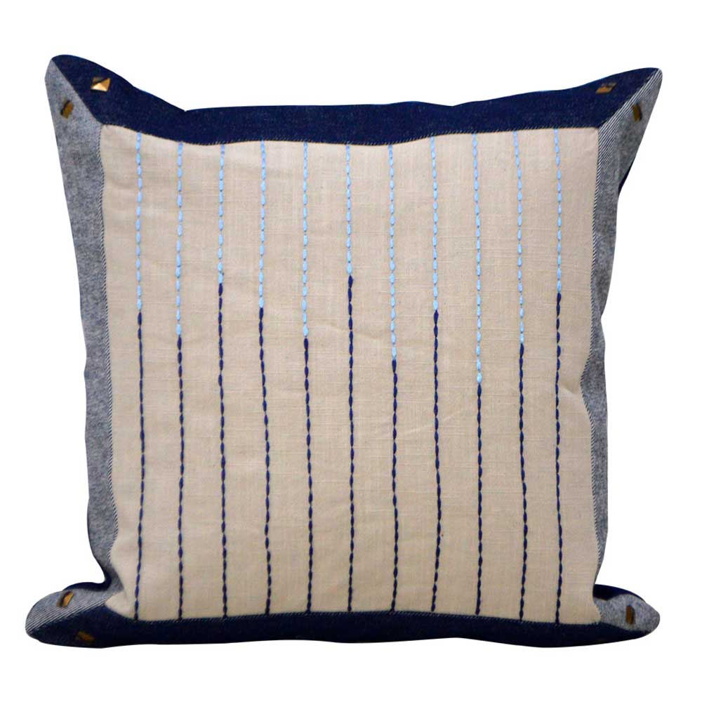 Montana Denim Cotton Hand Embroidered Cushion Cover Denim Decorative Cushion Case 16" X 16"…