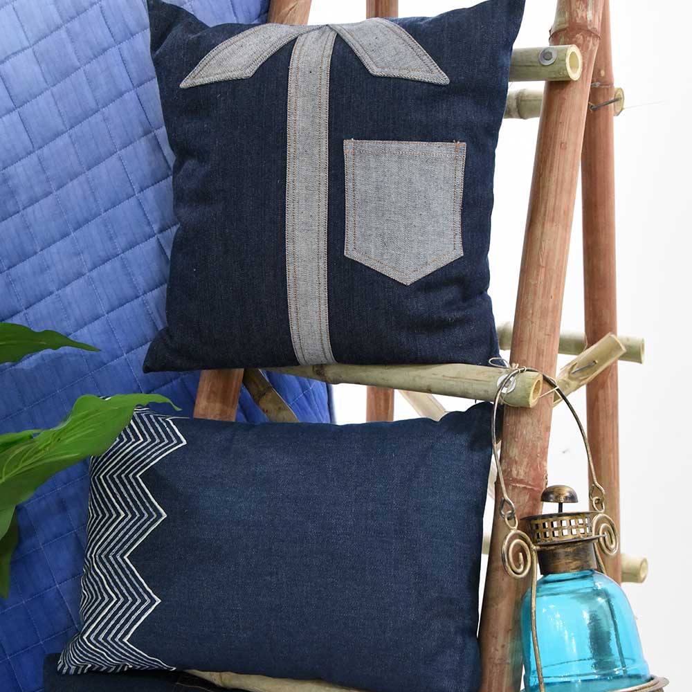 Shirte Denim Patchwork Cushion Cover Car Chair Couche Office Sofa Indigo Blue Pillow Cushion Case 16" X 16"…