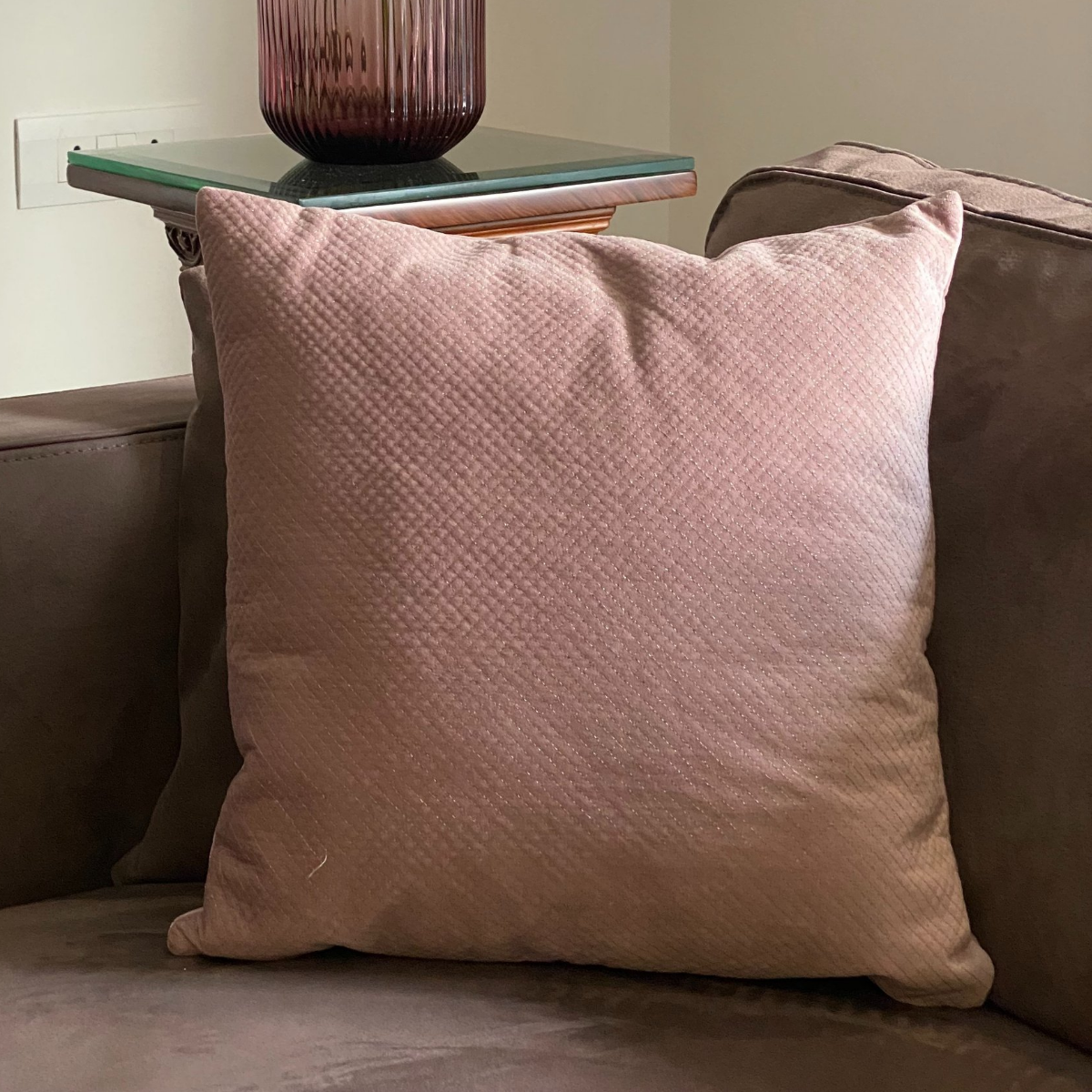 Decorative Cross Onion Pink Velvet Cushion Cover 16x16