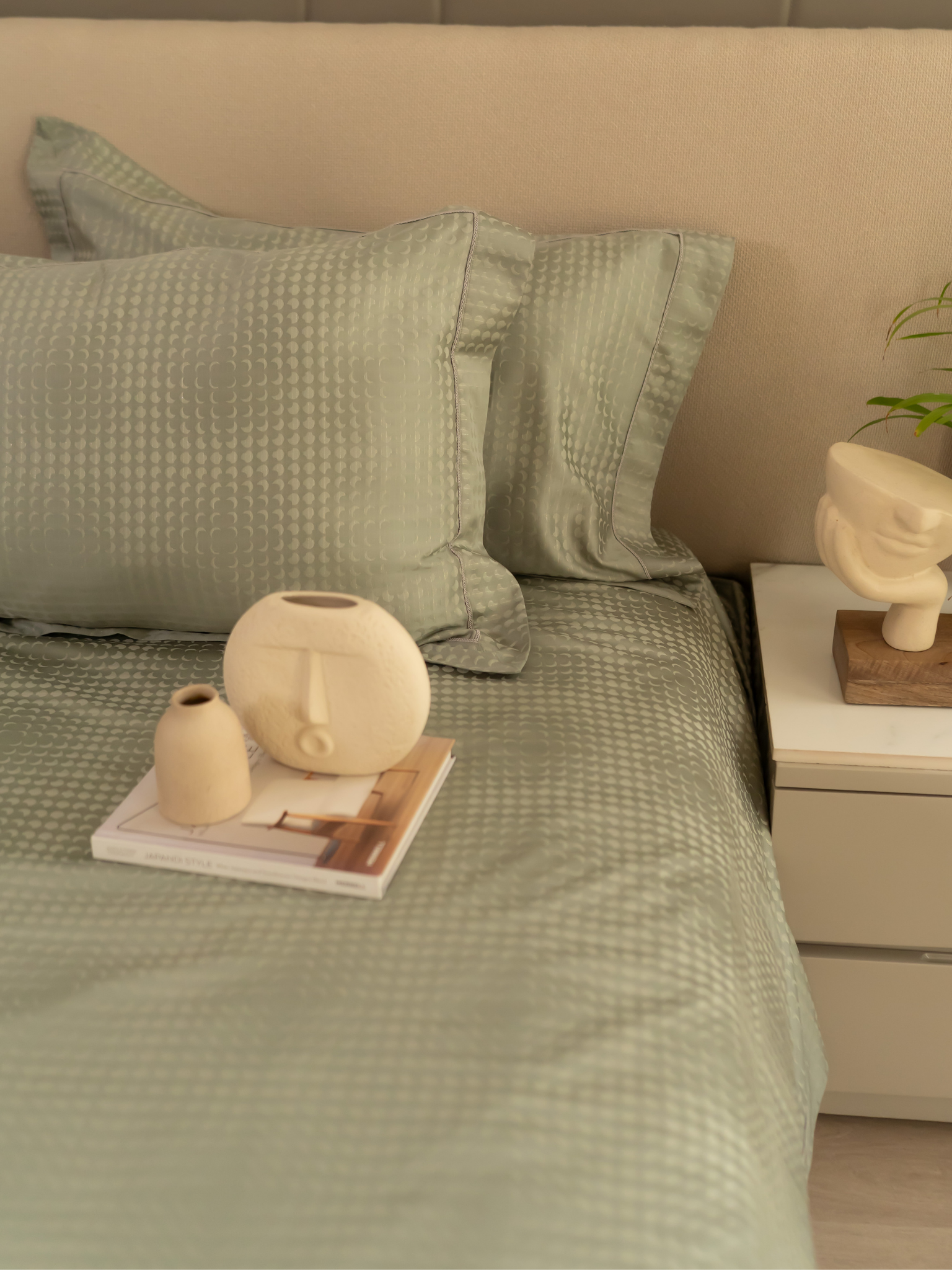 Minted Sage Premium Tencel Jacquard Bedsheet Set with Lace