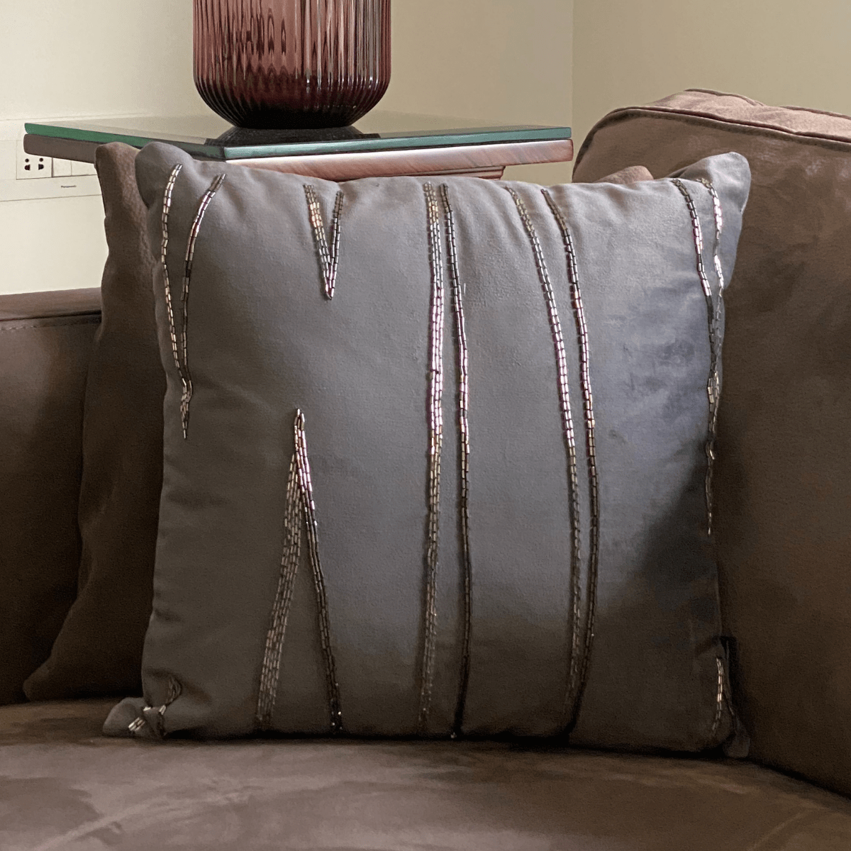Decorative Draft Dark Grey Velvet Cushion Cover 16x16
