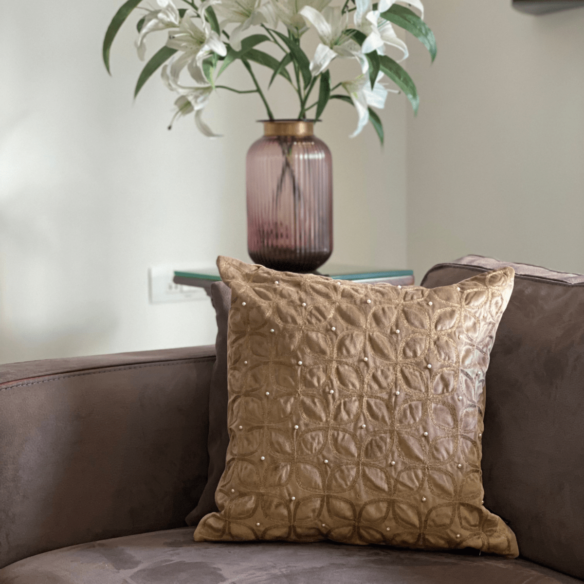 Decorative Luminate Camel Velvet Cushion Cover 16x16