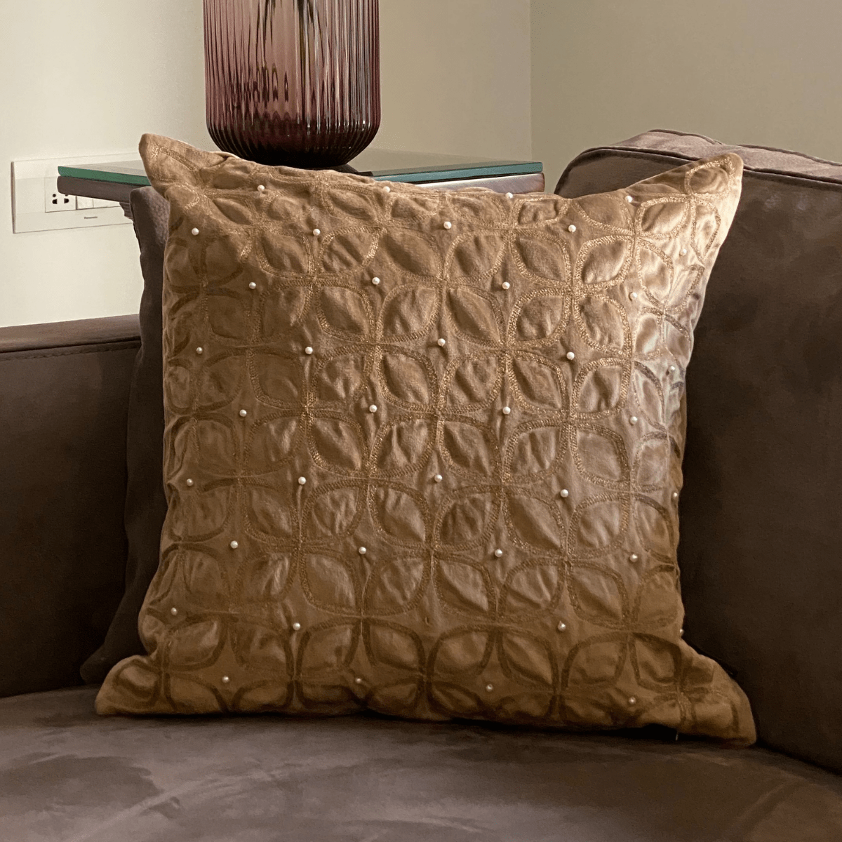 Decorative Luminate Camel Velvet Cushion Cover 16x16