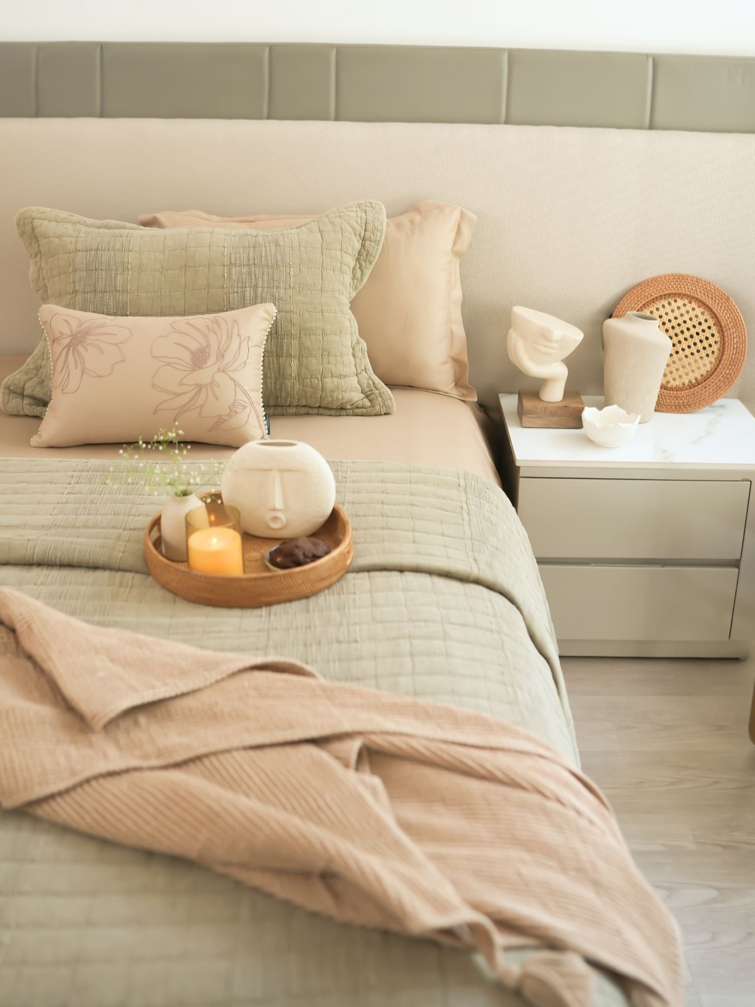 Auraile Khaki Quilted Cotton Bedspread Set