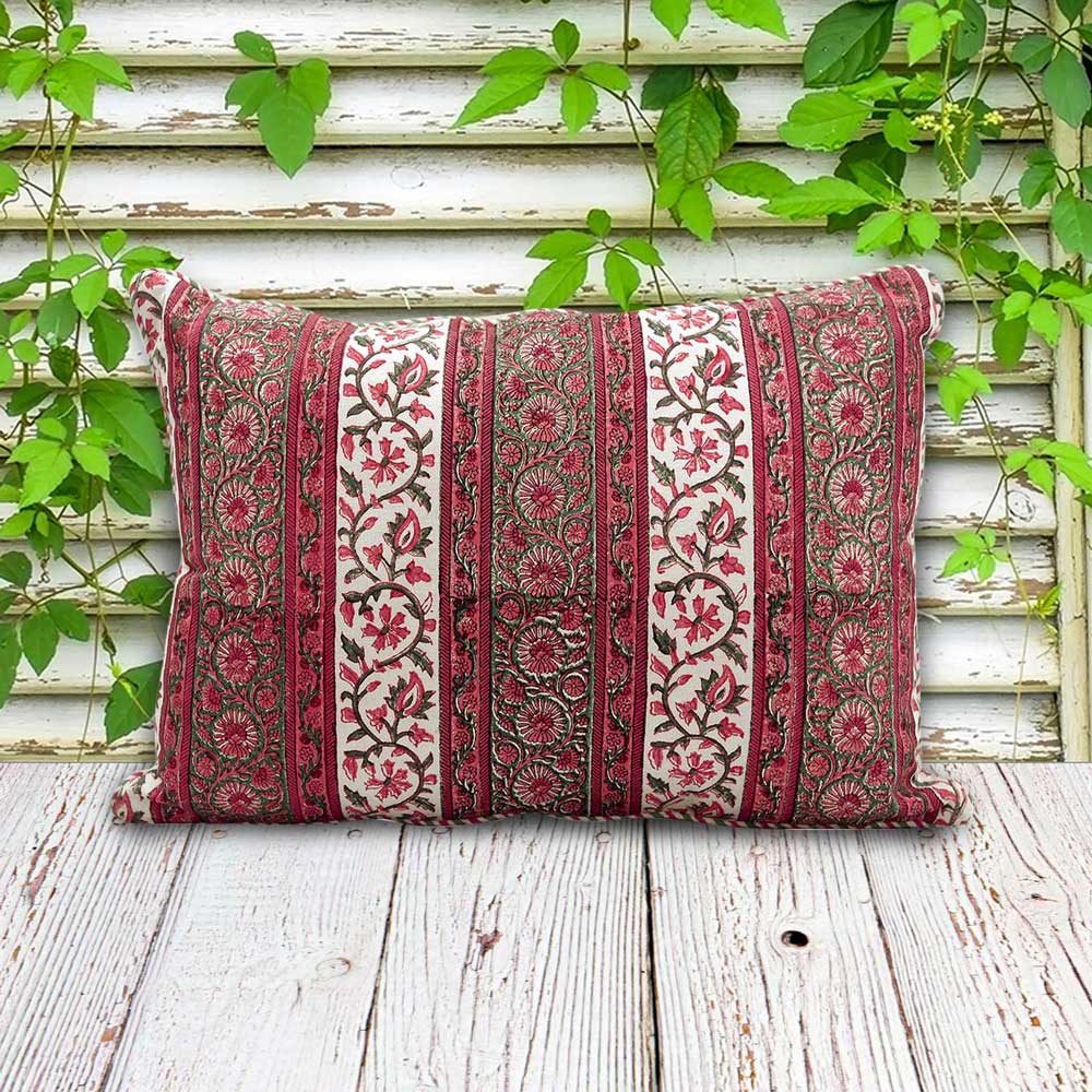 Floral Hand Block Print Traditional Cushion Covers 12"x18" Garden, Patio, Drawing Room, Office, Sofa Cushion Pillow Case…