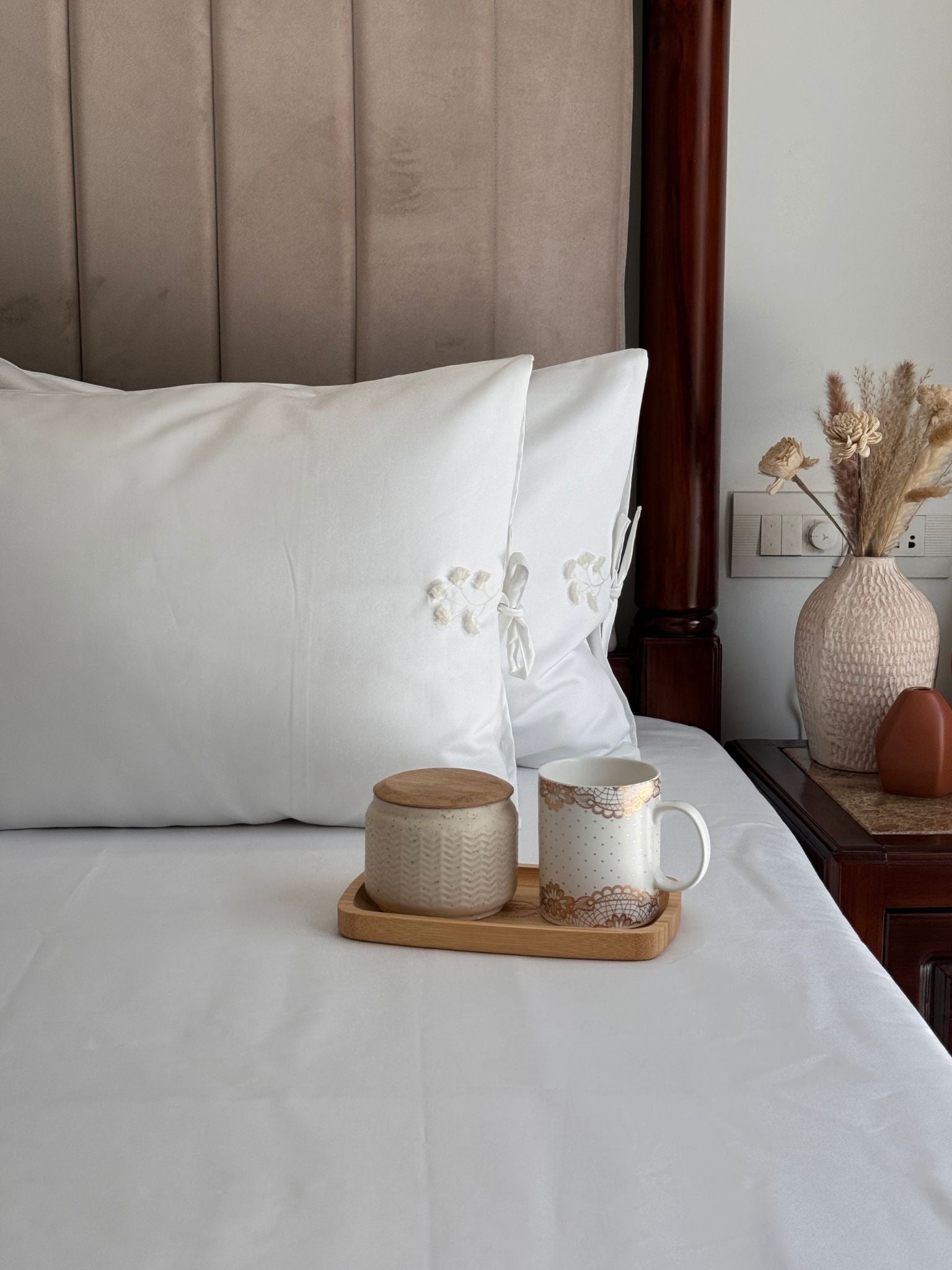 1000TC Botanique Snow White Egyptian Cotton Bedsheet Set