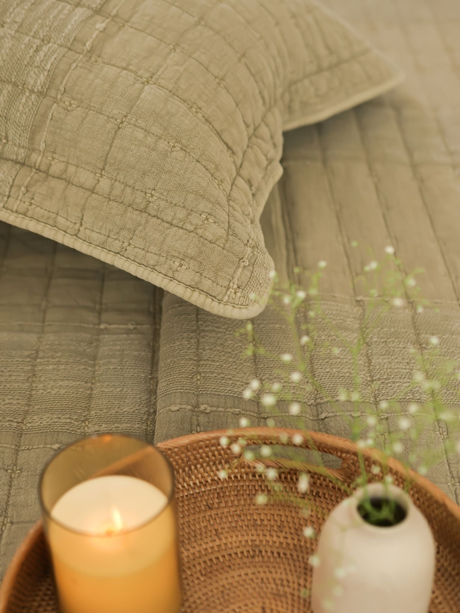 Auraile Khaki Quilted Cotton Bedspread Set