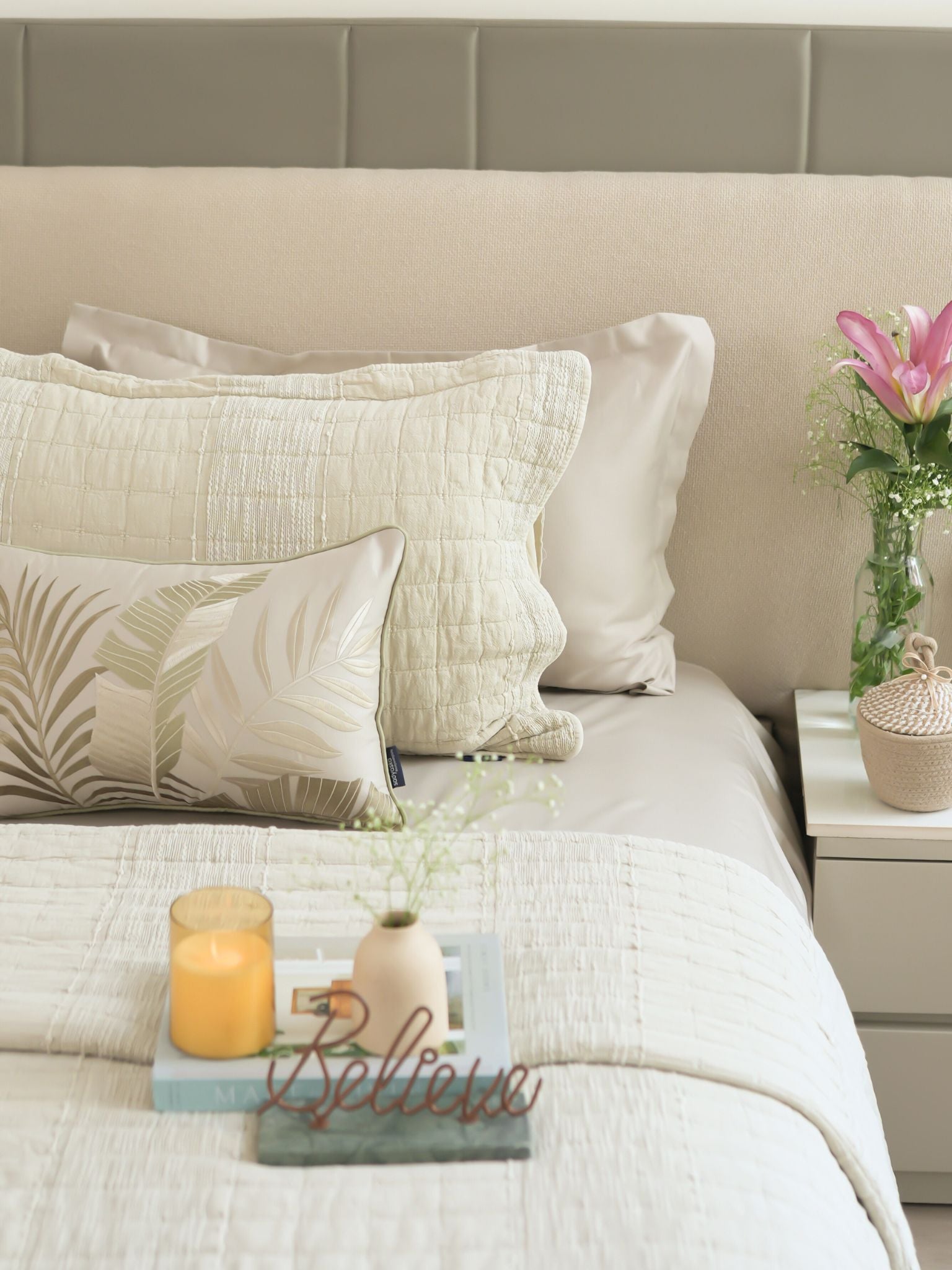 Auraile Beige Cotton Bedding Set (8 PC Set)