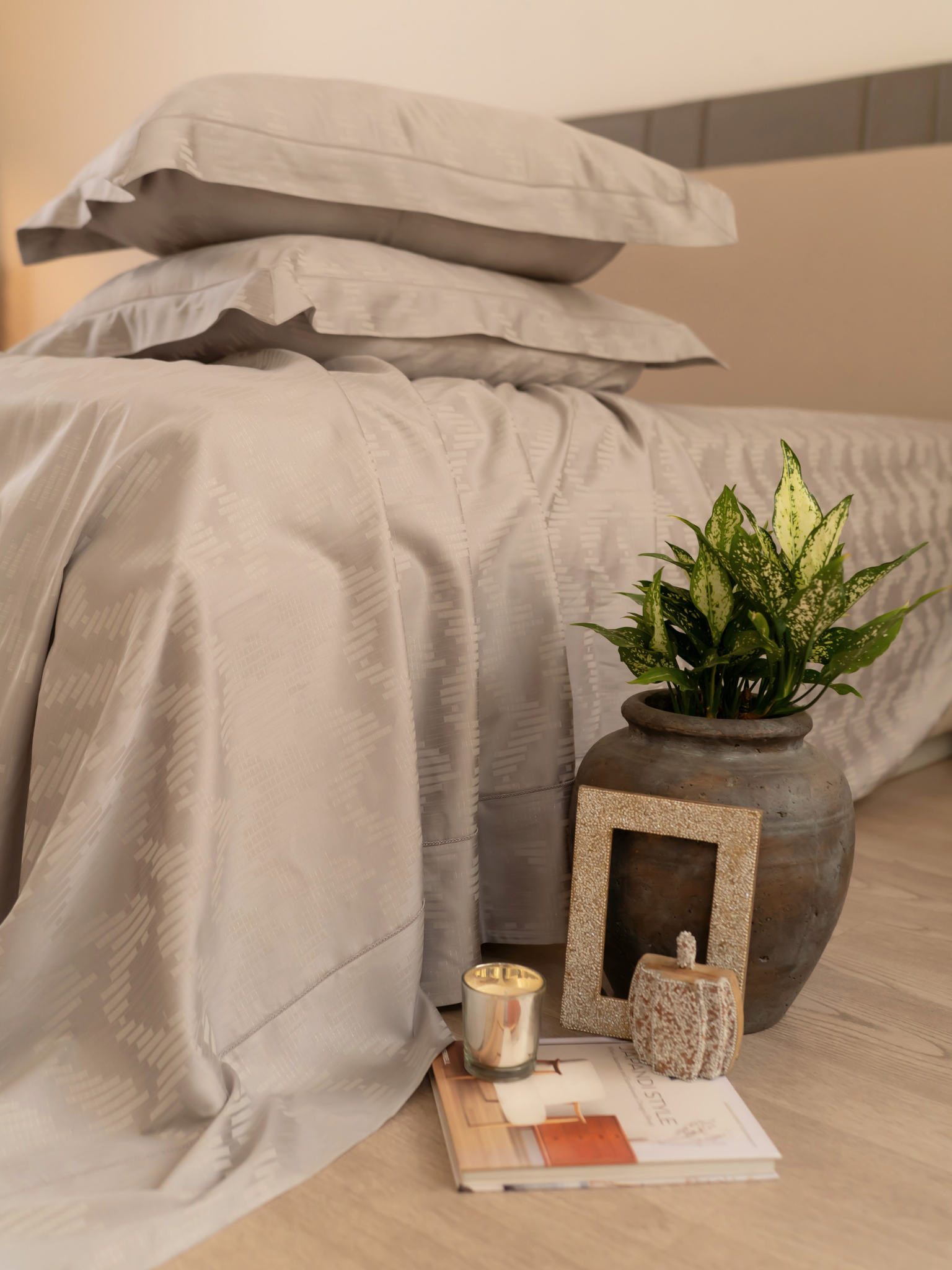 Twilight Silver Premium Tencel Jacquard Bedsheet Set with Lace