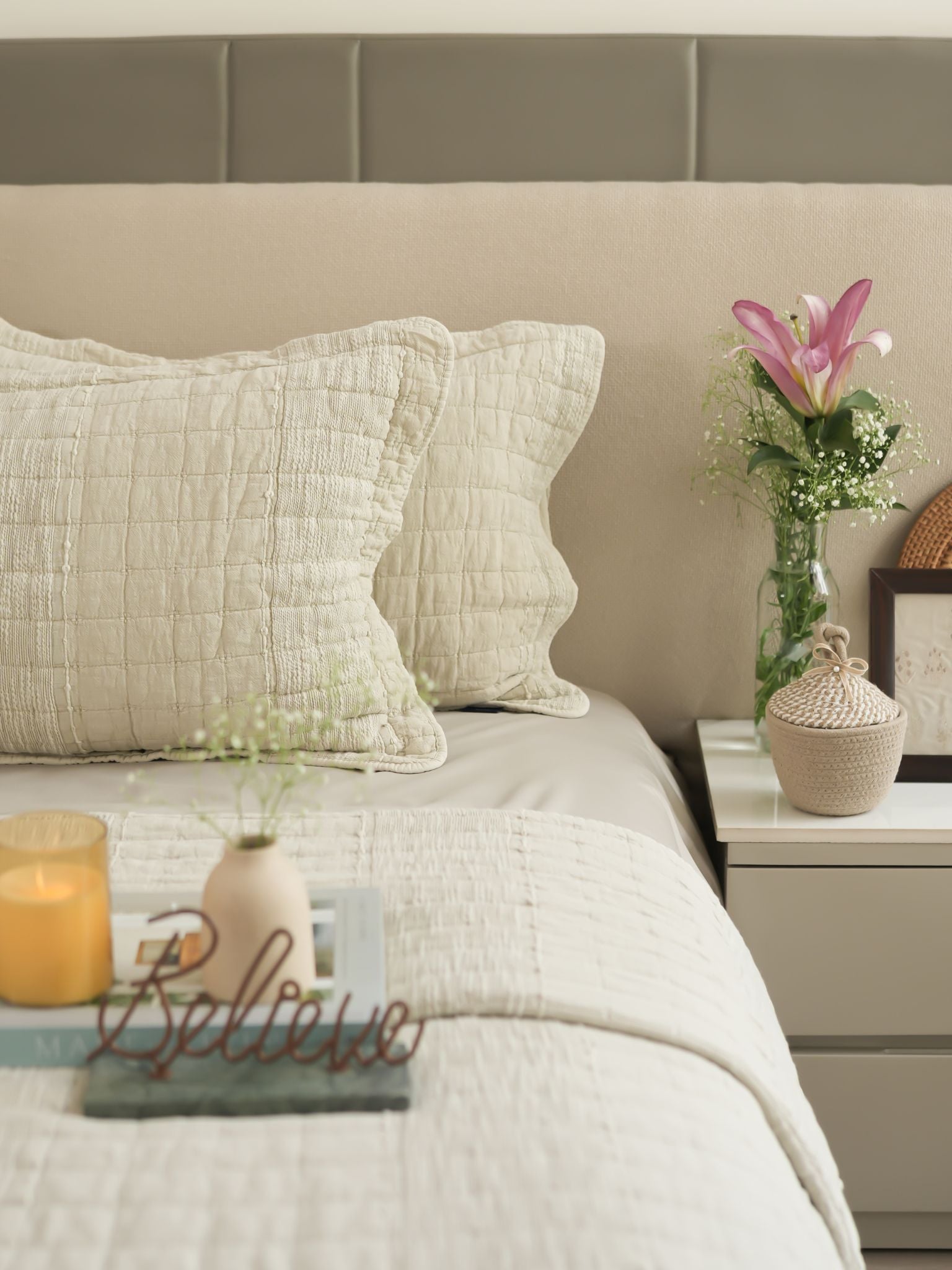 Auraile Beige Quilted Cotton Bedspread Set