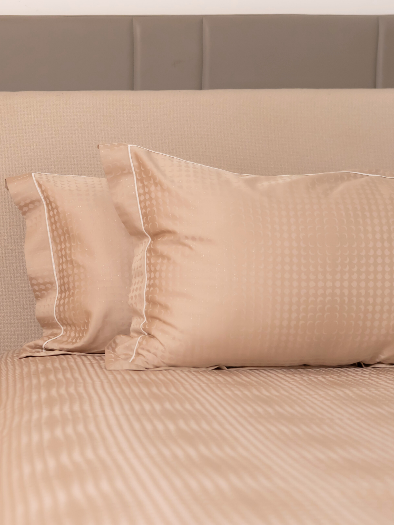 Biscotti Beige Premium Tencel Jacquard Bedsheet Set with Lace