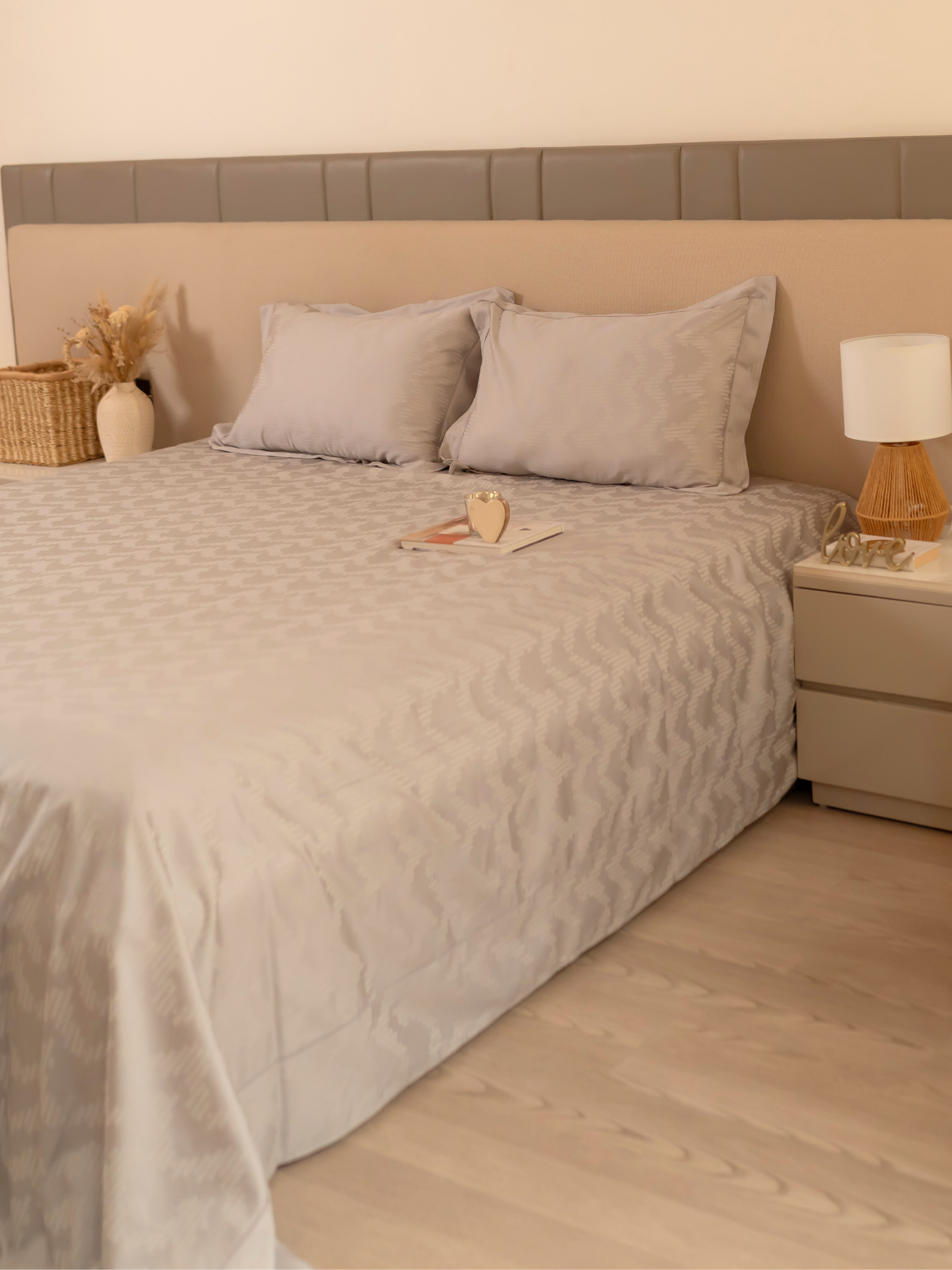 Twilight Silver Premium Tencel Jacquard Bedsheet Set with Lace