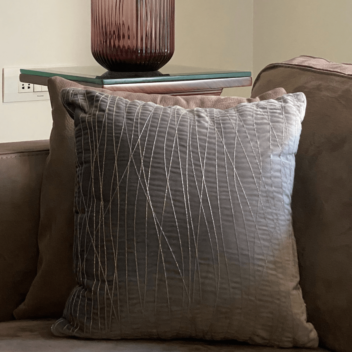 Decorative Silver Stream Dark Grey Velvet Cushion Cover 16x16
