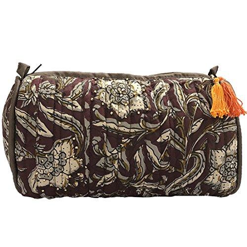 Brown Printed Cotton Medium Size Quilted Wedding Jewelry Pouch / Cosmetic / Make Up Case Multifunction Storage