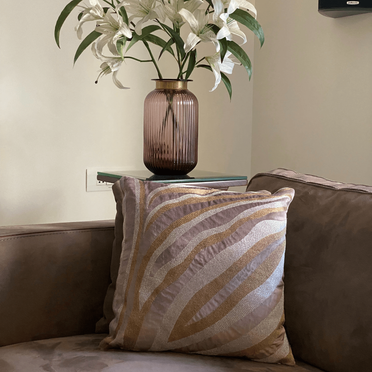 Decorative Wave Lilac Velvet Cushion Cover 16x16