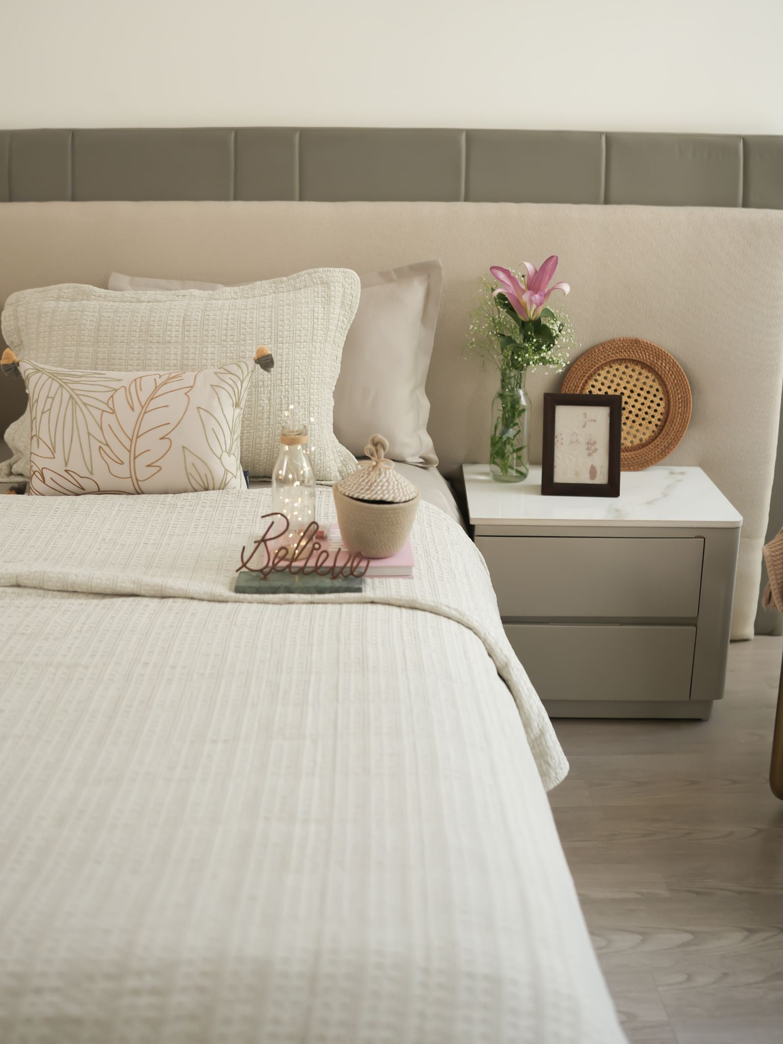 Serra Beige Quilted Cotton Bedspread Set