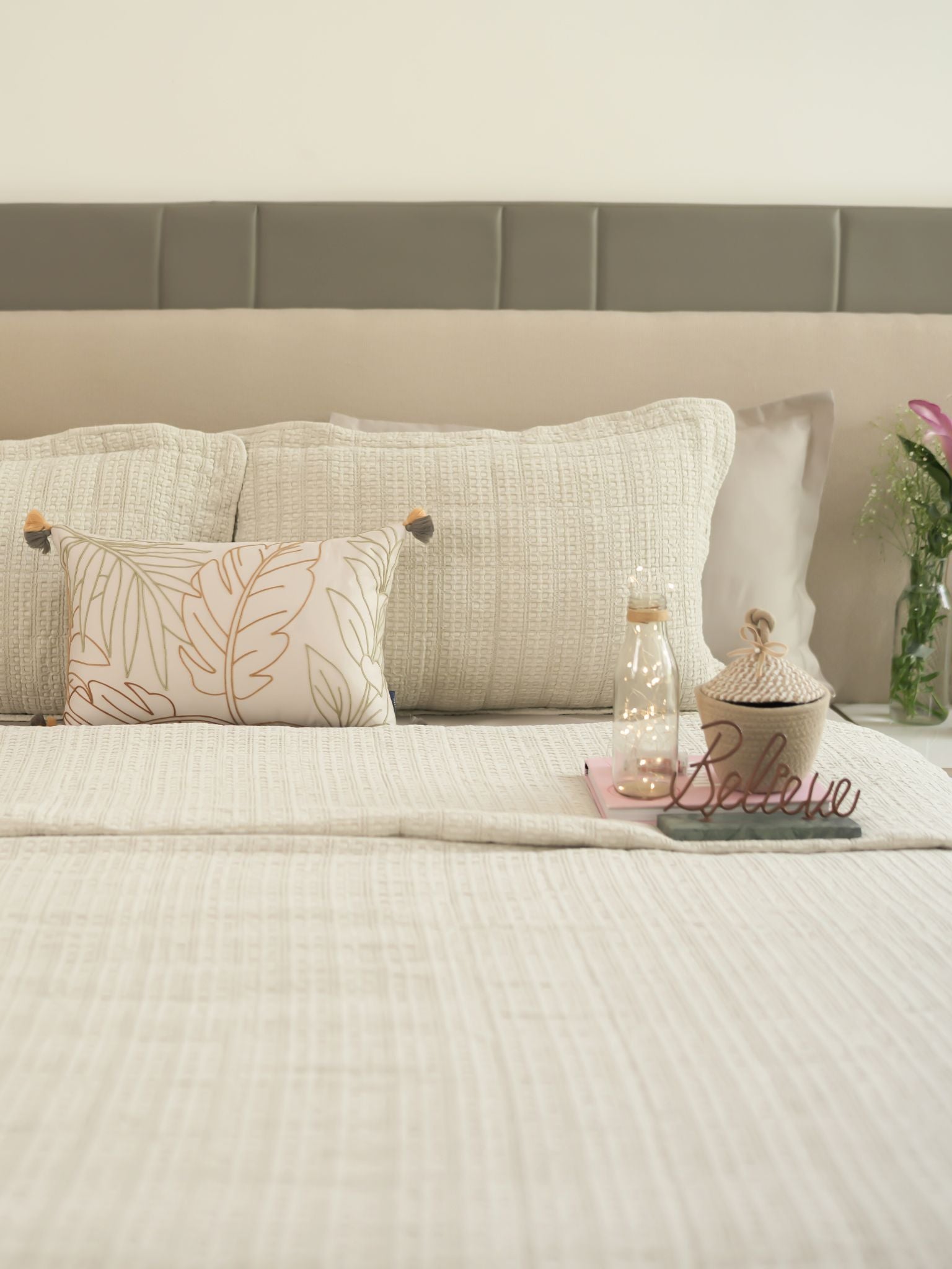 Serra Beige Cotton Bedding Set (8 PC Set)