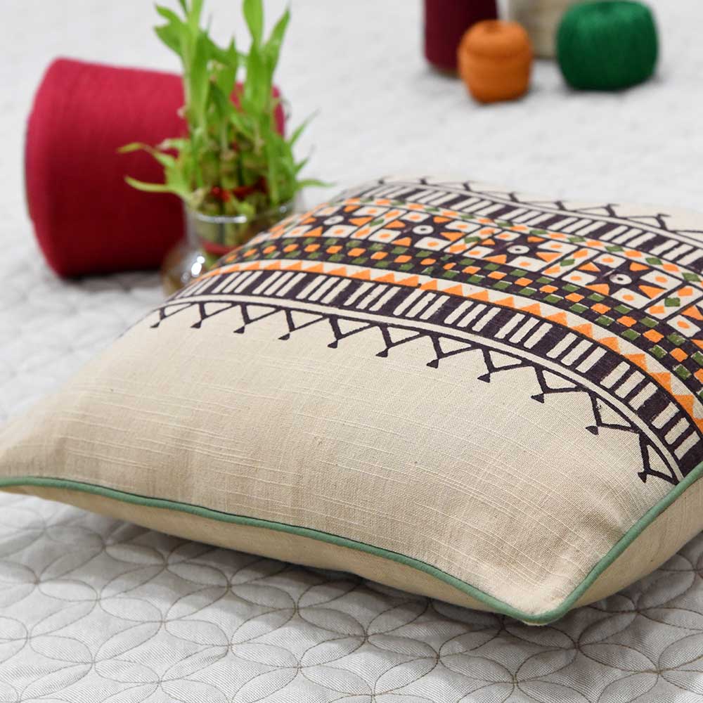Printed Designer Cotton Cushion Covers Ivory Color 1 Piece (16" X 16")…