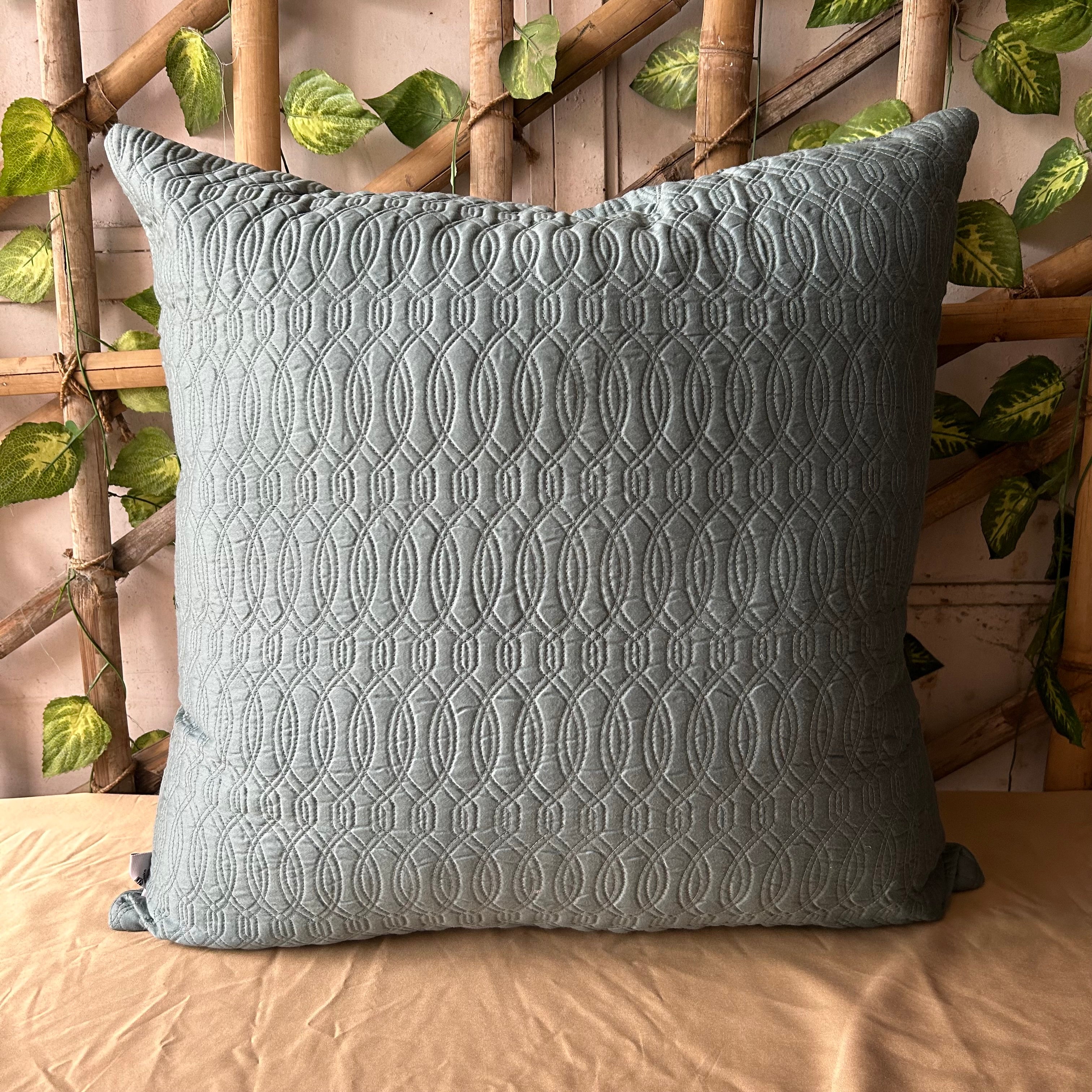 Teal and Taupe Quilted Reversible Cotton Euro Sham