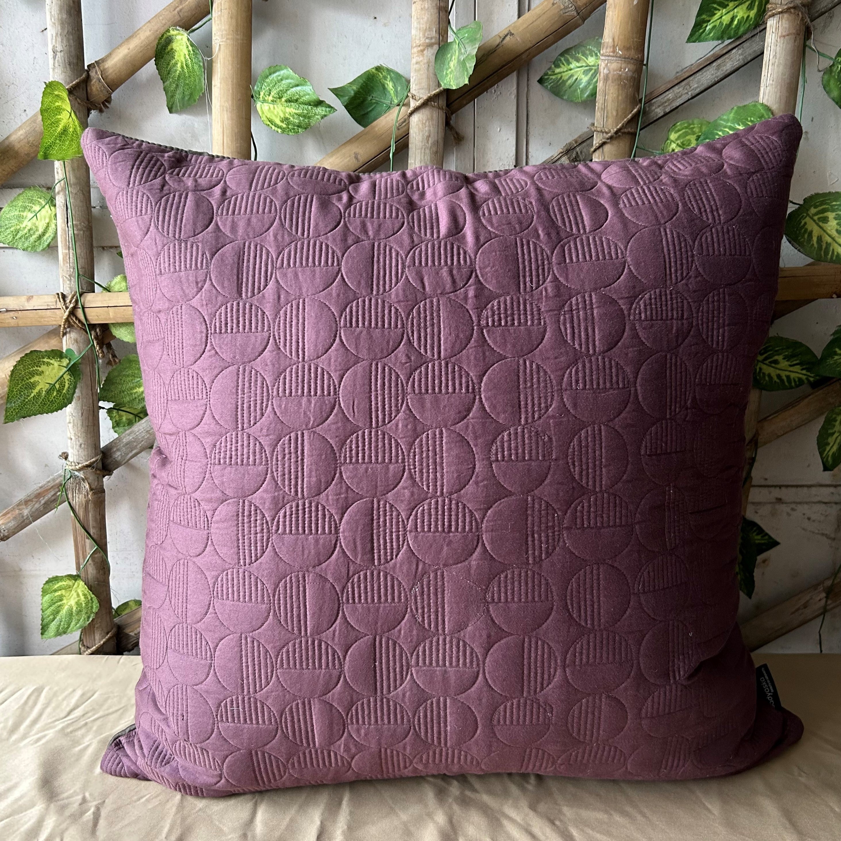 Mauve and Dark Grey Quilted Reversible Cotton Euro Sham