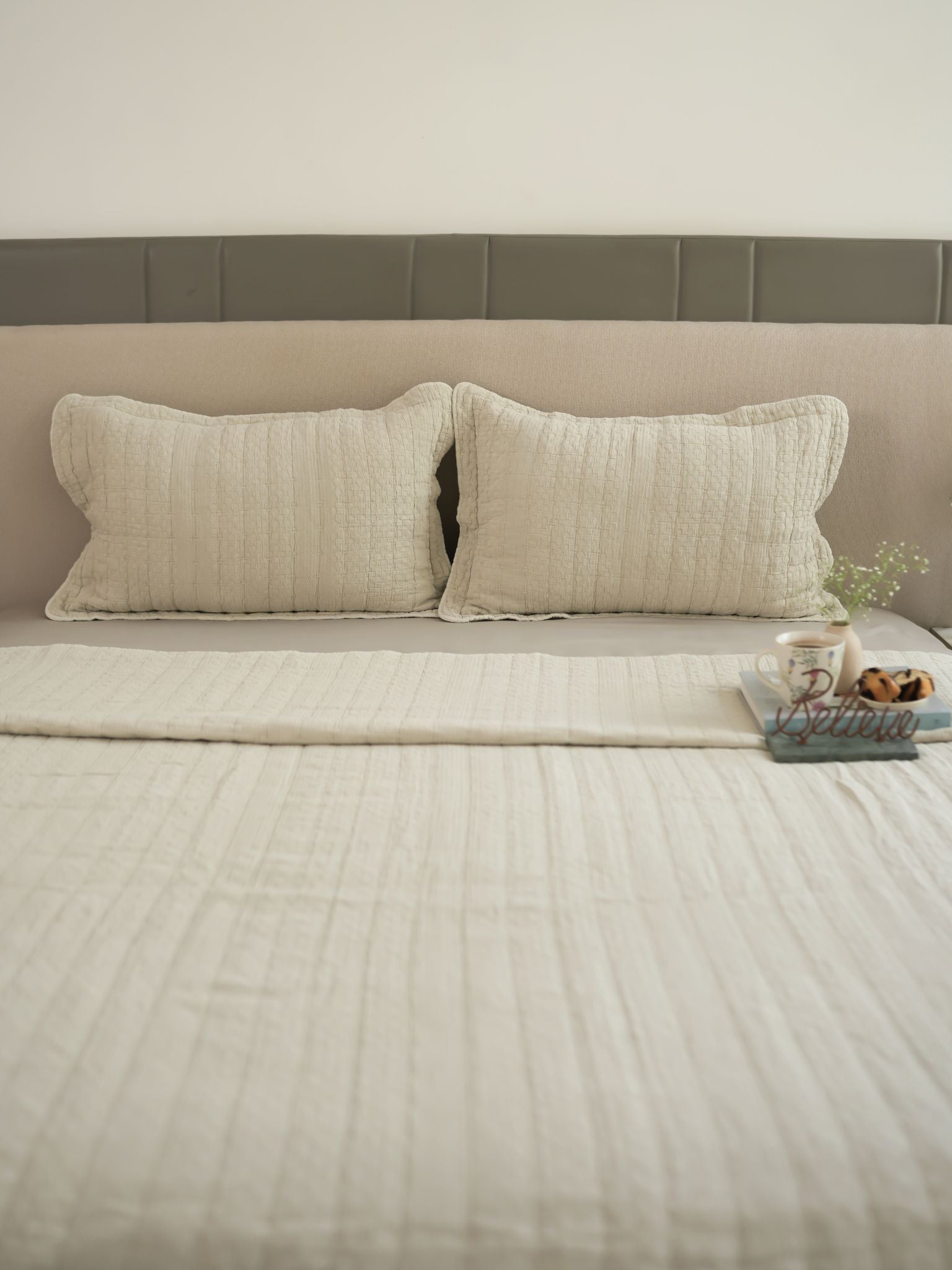 Nuance Beige Quilted Cotton Bedspread Set