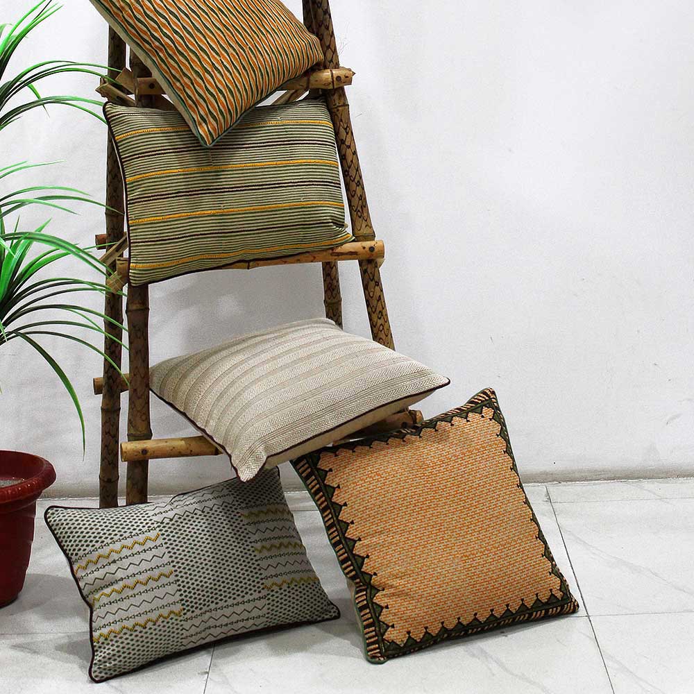 Multi Color Handmade Cotton Cushion Cover (12" X 18")…