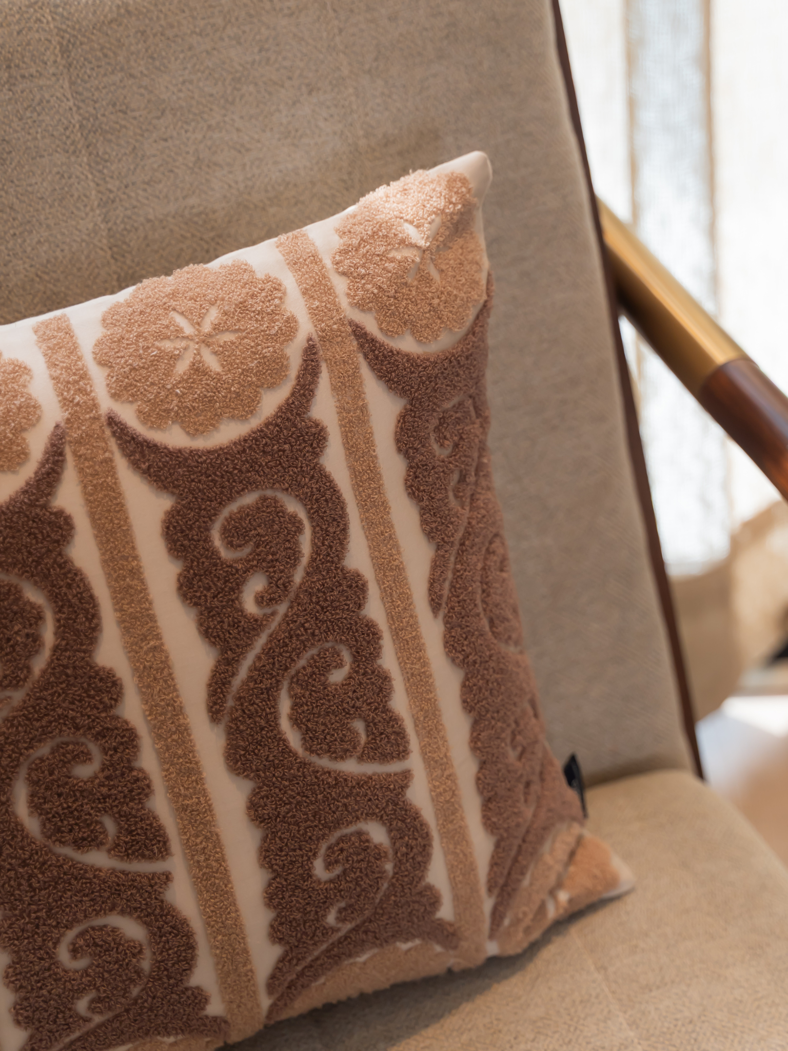 Fantasia Oats Beige Cotton Embroidered Cushion Cover 16" X 16"